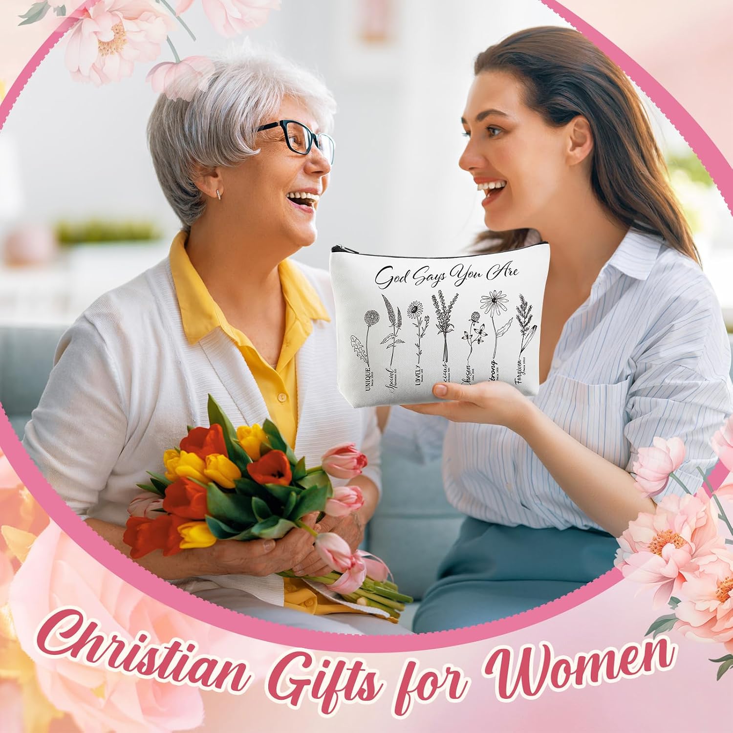 12 Pcs Christian Gifts for Women Christian Makeup Bags Bulk Christmas Group Gifts for Women Religious Bulk God Says You Are Cosmetic Bags with Inspirational Bible Verse (black & White) image 5