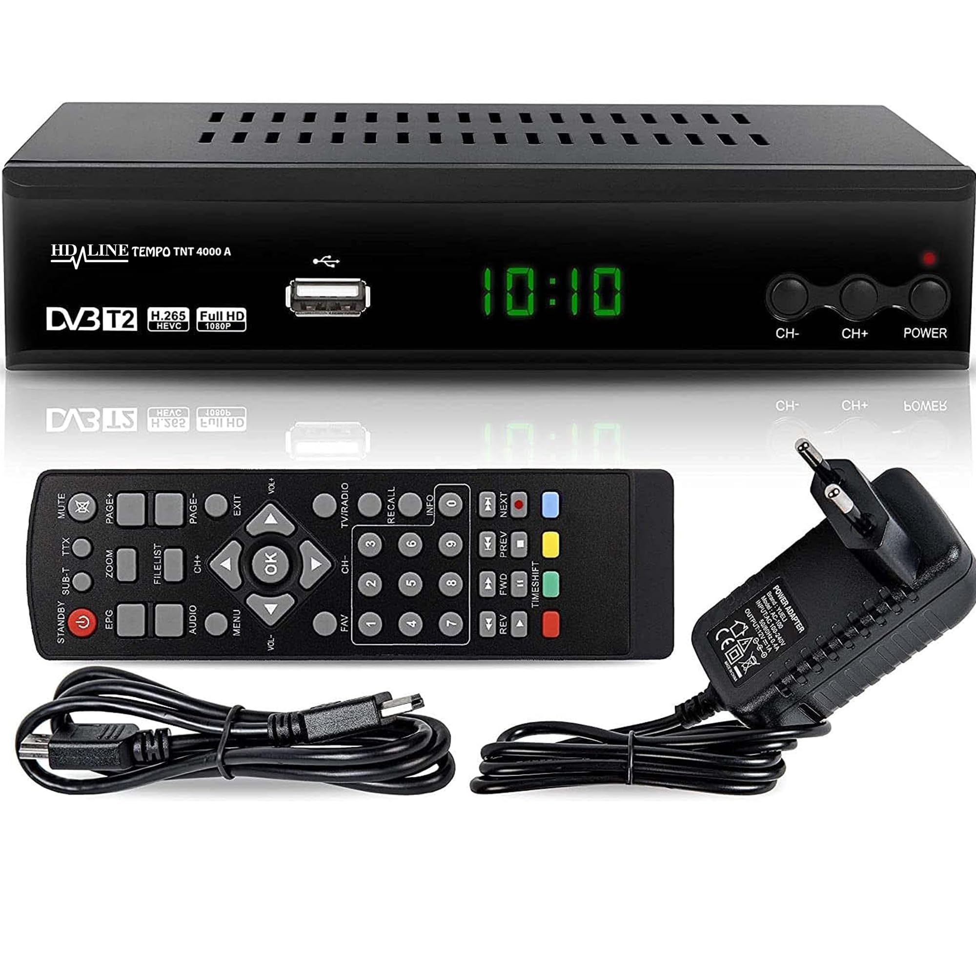 HD-Line Tempo 4000 Decodeur TNT HD pour TV/Full HD Decodeurs TNT Peritel/HDMI Décodeur, Demodulateur, Recepteur, Boitier, Adaptateur HEVC, Tuner, Noir, tmp4000