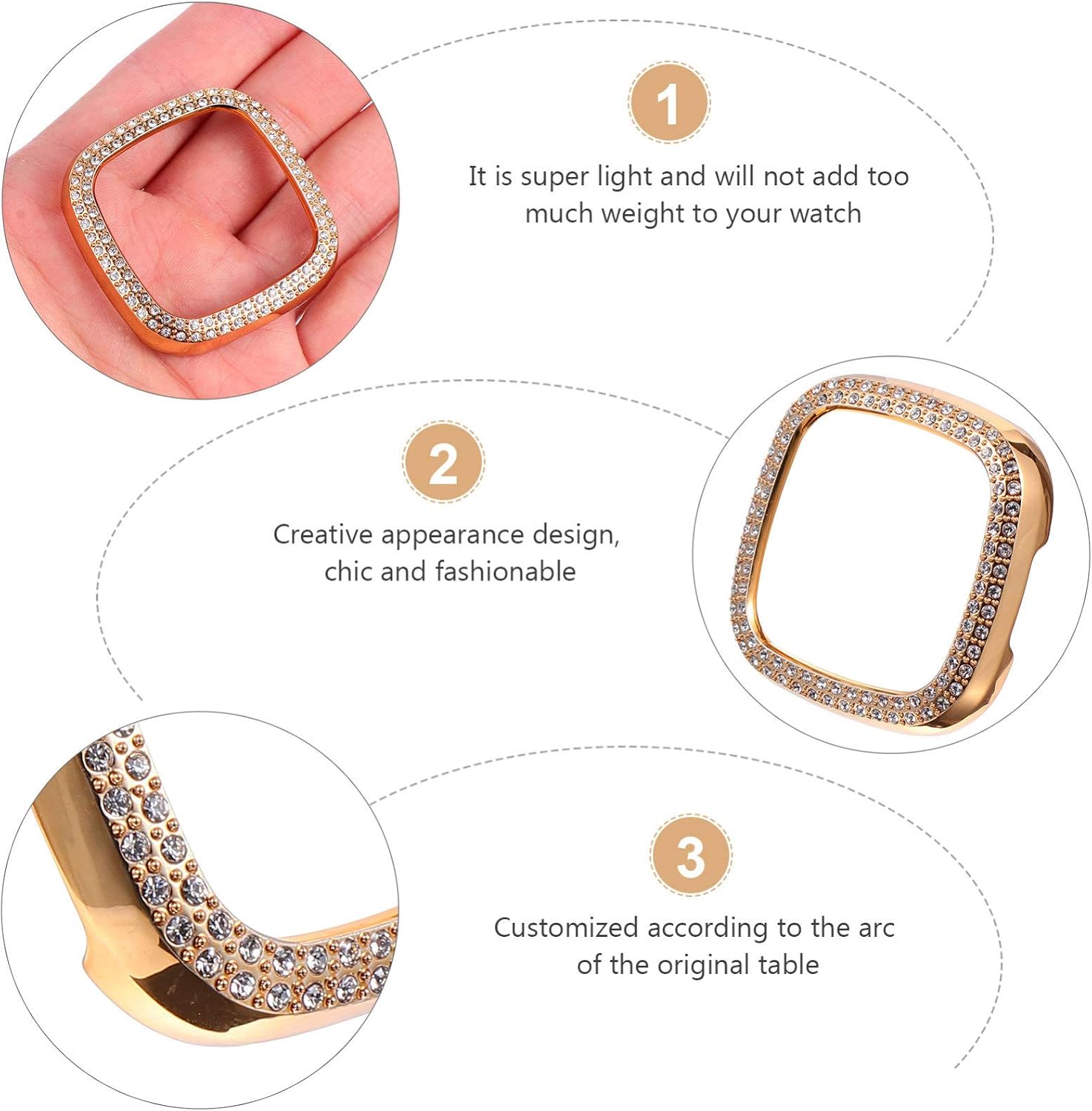UKCOCO Bling Case Crystals Diamond Frame Protector Compatible with Fitbit 3/Sense Smartwatch Full Around Electroplate Protective Cover
