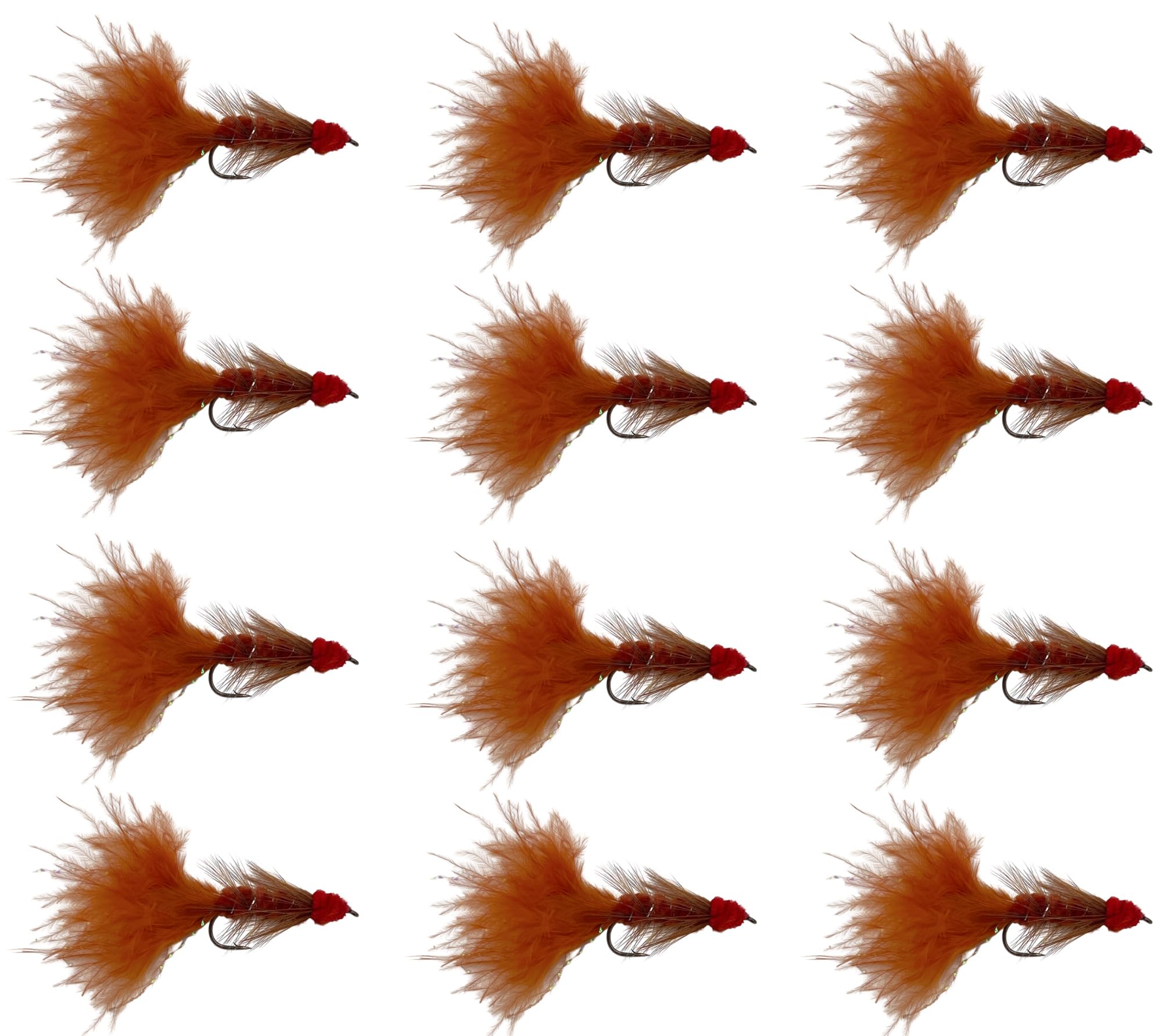 Feeder Creek Egg Sucking Leech Flies - 12 Pack Streamer Fly Assortment for Trout, Steelhead & Salmon - Egg Sucking Leech with Red Head