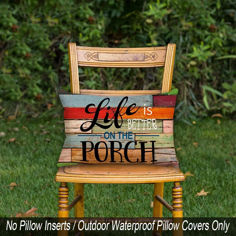 JOJOGOGO 12x20 Porch Throw Pillows 12 x 20 Outdoor Lumbar Pillow Covers Waterproof Set of 4 Outdoor Patio Decor for Patio Furniture and Garden Swing (No Inserts)
