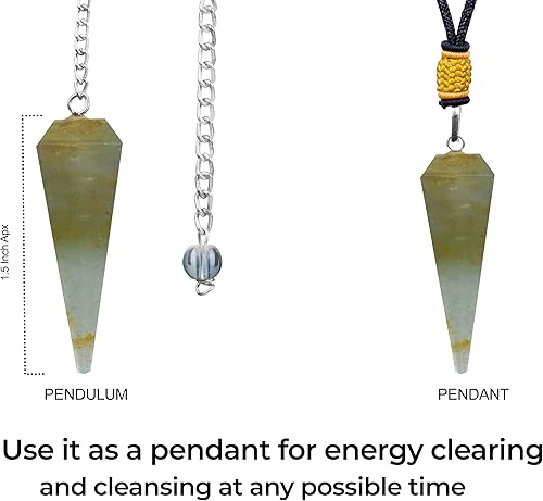 Miniatura 4 de PYOR Péndulo de cristal de jade verde, piedras preciosas naturales curativas de reiki, collar único de buena suerte, péndulos puntiagudos, colgantes