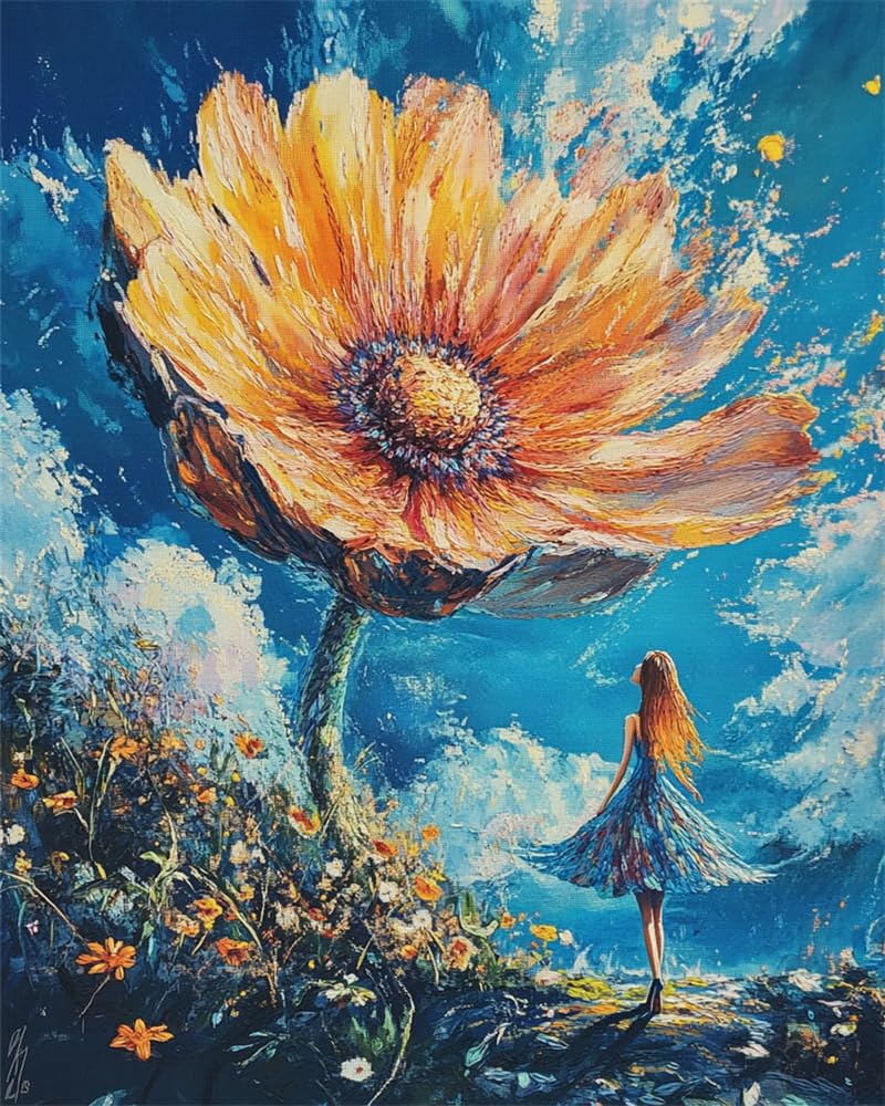 Henypt Diy Perlenstickerei Set Mädchen Und Eine Riesige Blume Diy Perlen Gedruckt Perlen Stickerei Kreuzstich Kit Home Art Decor Handarbeit