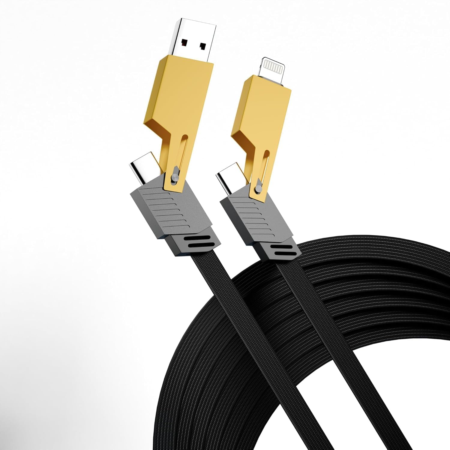 Ofuca 120W 4 in 1 Multi Charging Cable | Nylon Braided Charger Cable | USB-Lightning, USB-C, C-to-C & Lightning-to-C | Multi Charging Cable Compatible with iPhone, OnePlus & More Yellow by HOMEMO