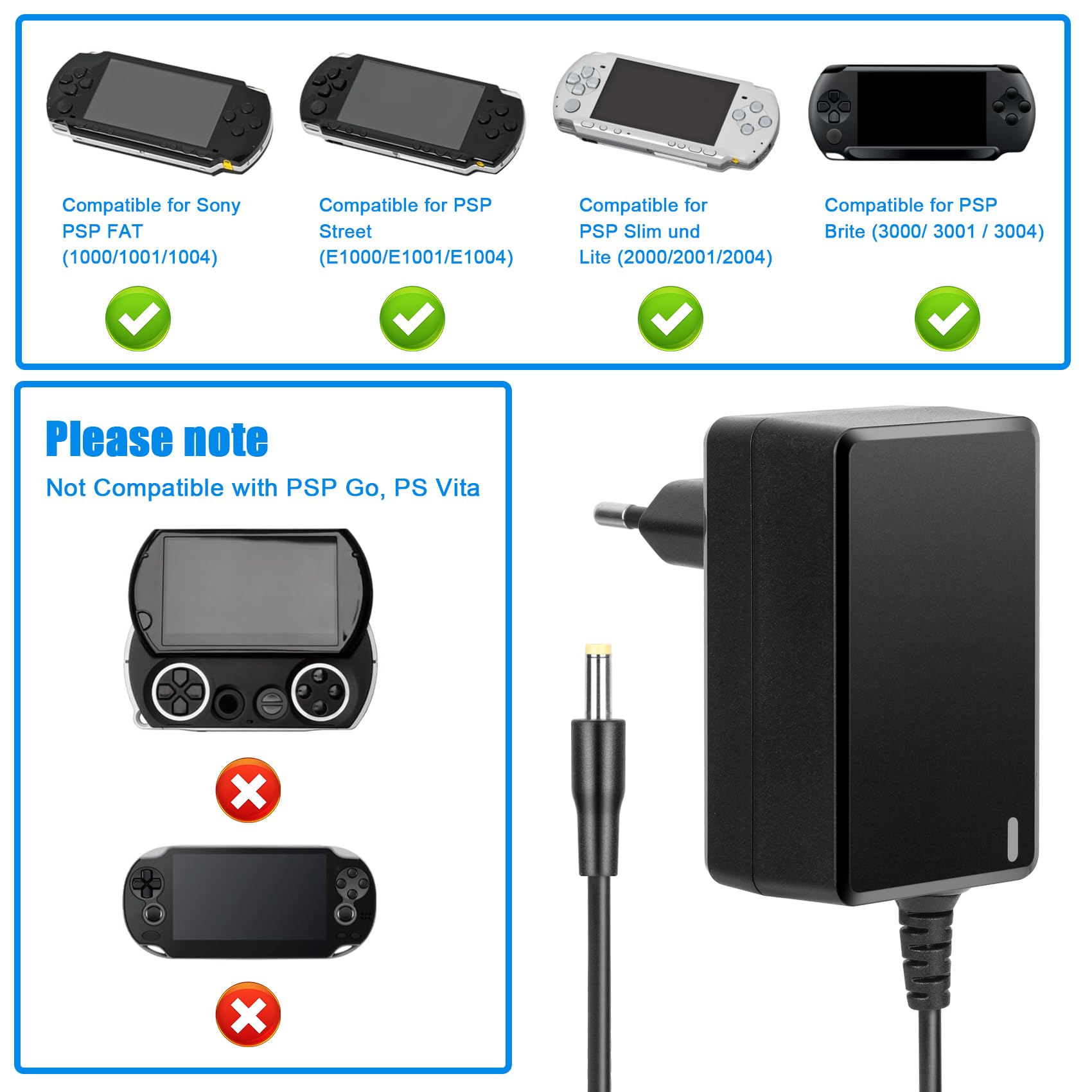 REACELL 5V 2A Cargador Compatible con Sony PSP Serie (PSP-1001/2001/2004/3001/3004/E1004) — view 2