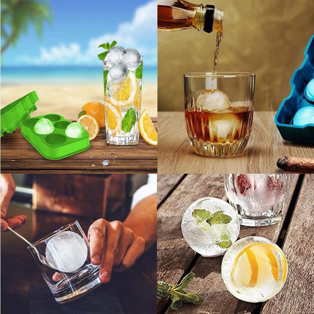 Stampo Per Cubetti Di Ghiaccio Rotondi 3D In Silicone, 4 Palline Da 5.7 Cm, Con Coperchio Anti-perdite, Per Whisky, Cocktail E Gelato, Nero - 3