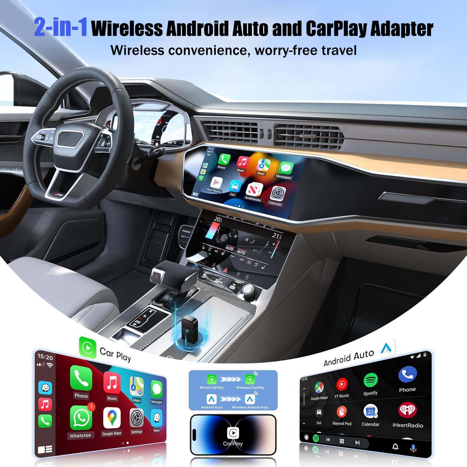 Adaptador Carplay para BMW i4 2022 2023 2024, Adaptador USB 2 en 1 a Adaptador Inalámbrico de Coche, Convierte con CarPlay Inalámbrico