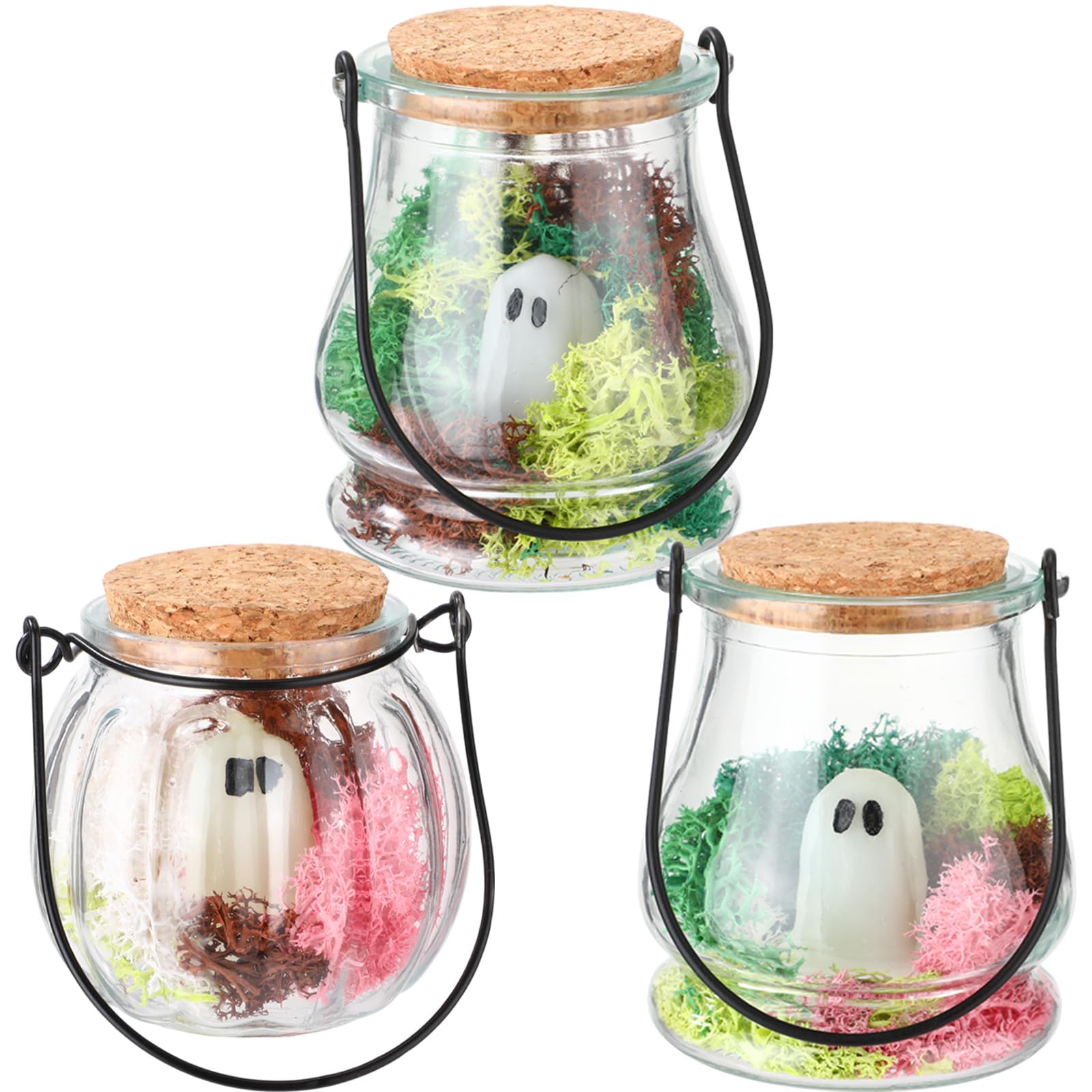 HyDren 3 Pcs Mini Ghost in a Jar Adopt a Ghost Halloween Figurines Luminous Ghost in a Bottle with Moss Glow in The Dark Little Ghost Spooky Decoration Ghost Figurines Pet Ghost Pendant Adopt Me Toys