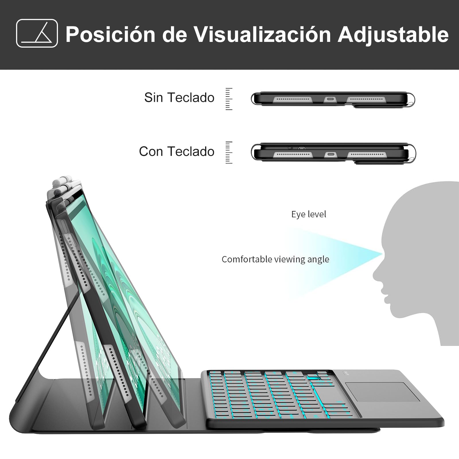 FOGARI Teclado con Touchpad para Honor Pad X8a/X8b 11" | Funda con Español Ñ Teclado para Honor Pad X8a/X8b Bluetooth Teclado Retroiluminado con Trackpad, Negro