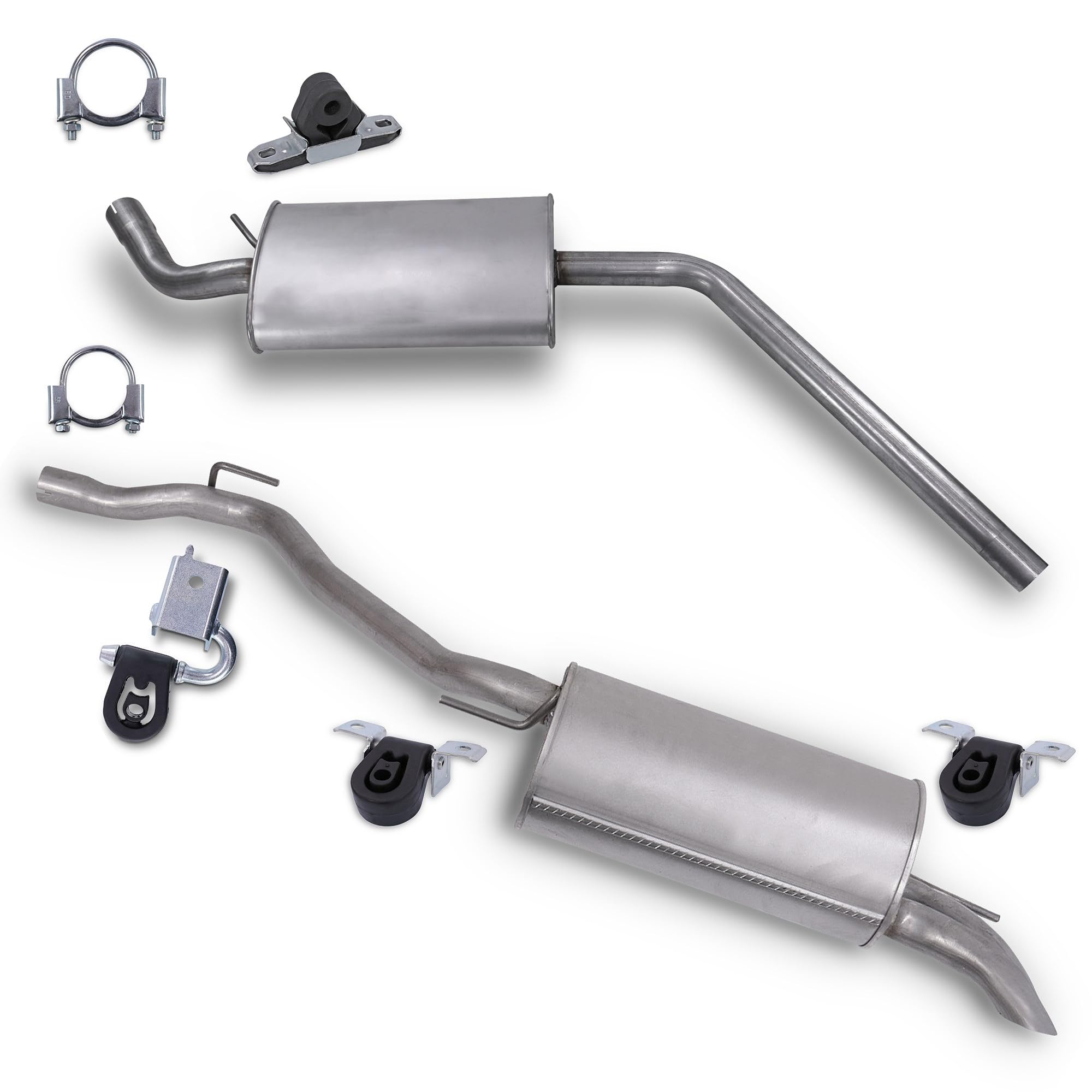 BESTPRICE Auspuff Schalldämpfer Set 1x Mittelschalldämpfer, 1x Endschalldämpfer, mit Montagematerial Kompatibel mit VW TRANSPORTER T4