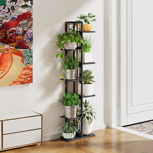 Miniatura 4 de ROSSNY Soporte para Plantas de Interior de 55 Pulgadas de Alto, 7 Niveles 8 Macetas Soporte de Bambú para Plantas de Interior, Soporte de Plantas de
