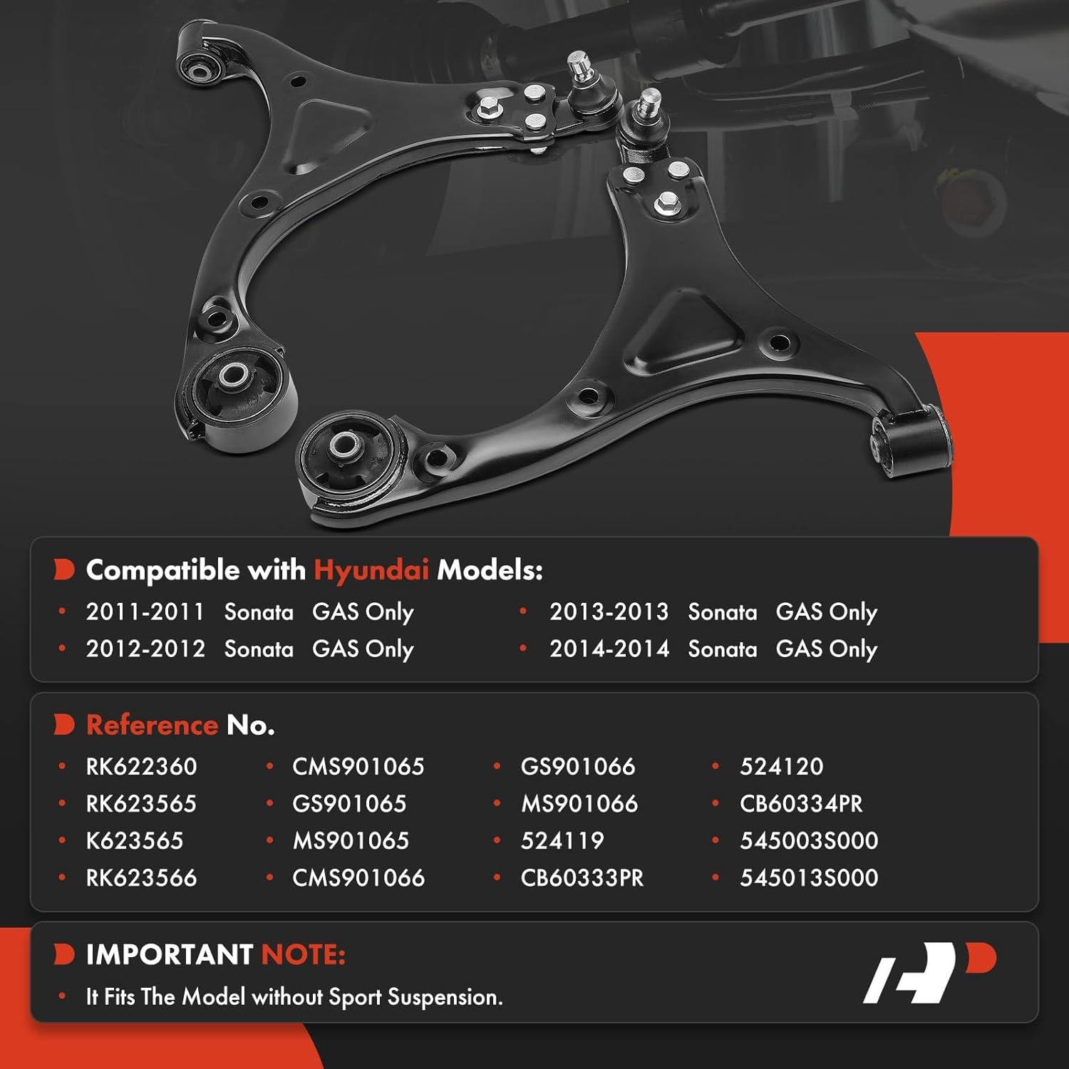 A-Premium 2 x Front Lower Control Arm, with Ball Joint & Bushing, Compatible with Hyundai Sonata 2011 2012 2013 2014, Without Sport Suspension