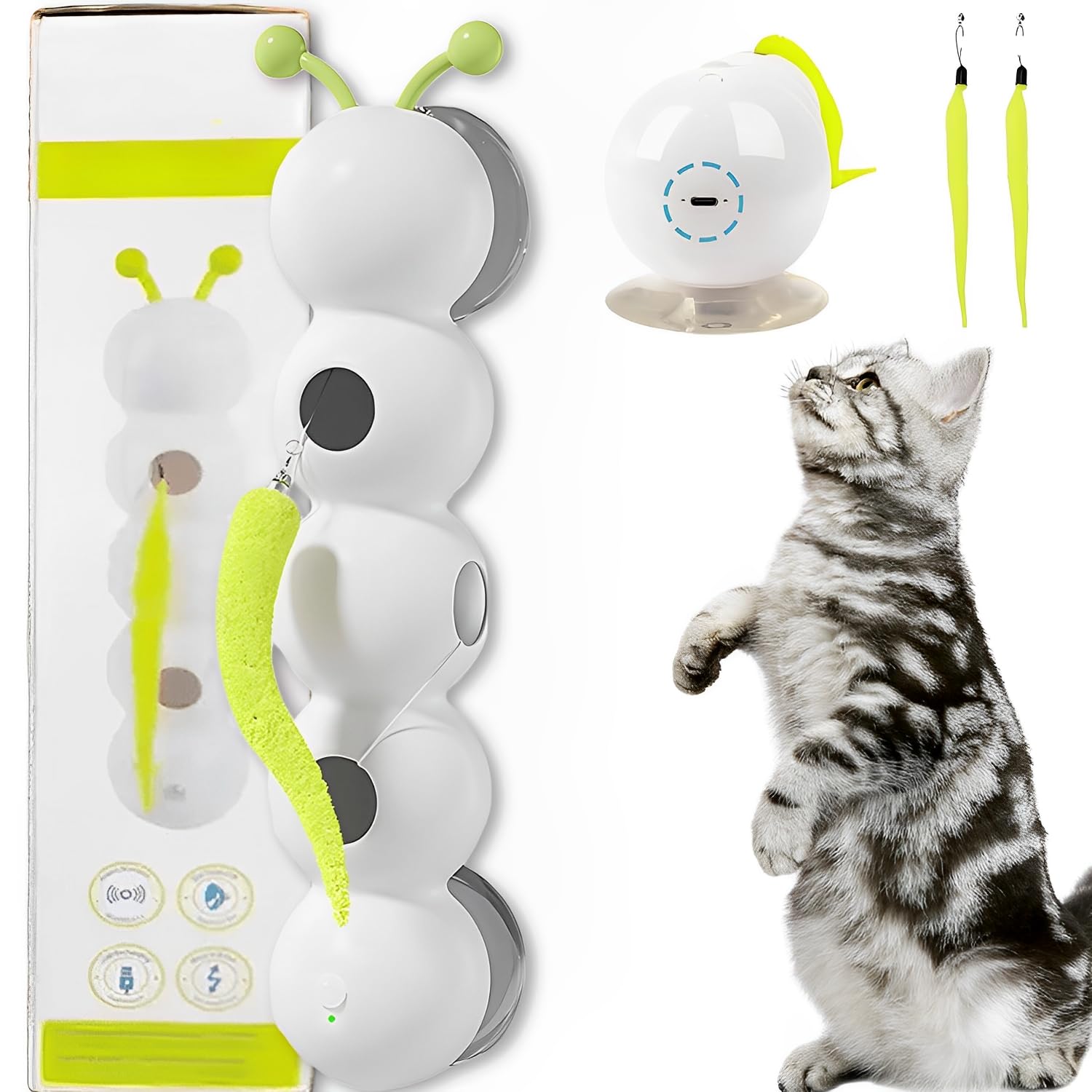 Amazon.co.jp: 猫 おもちゃ 電動 猫じゃらし 毛虫型 一人遊び