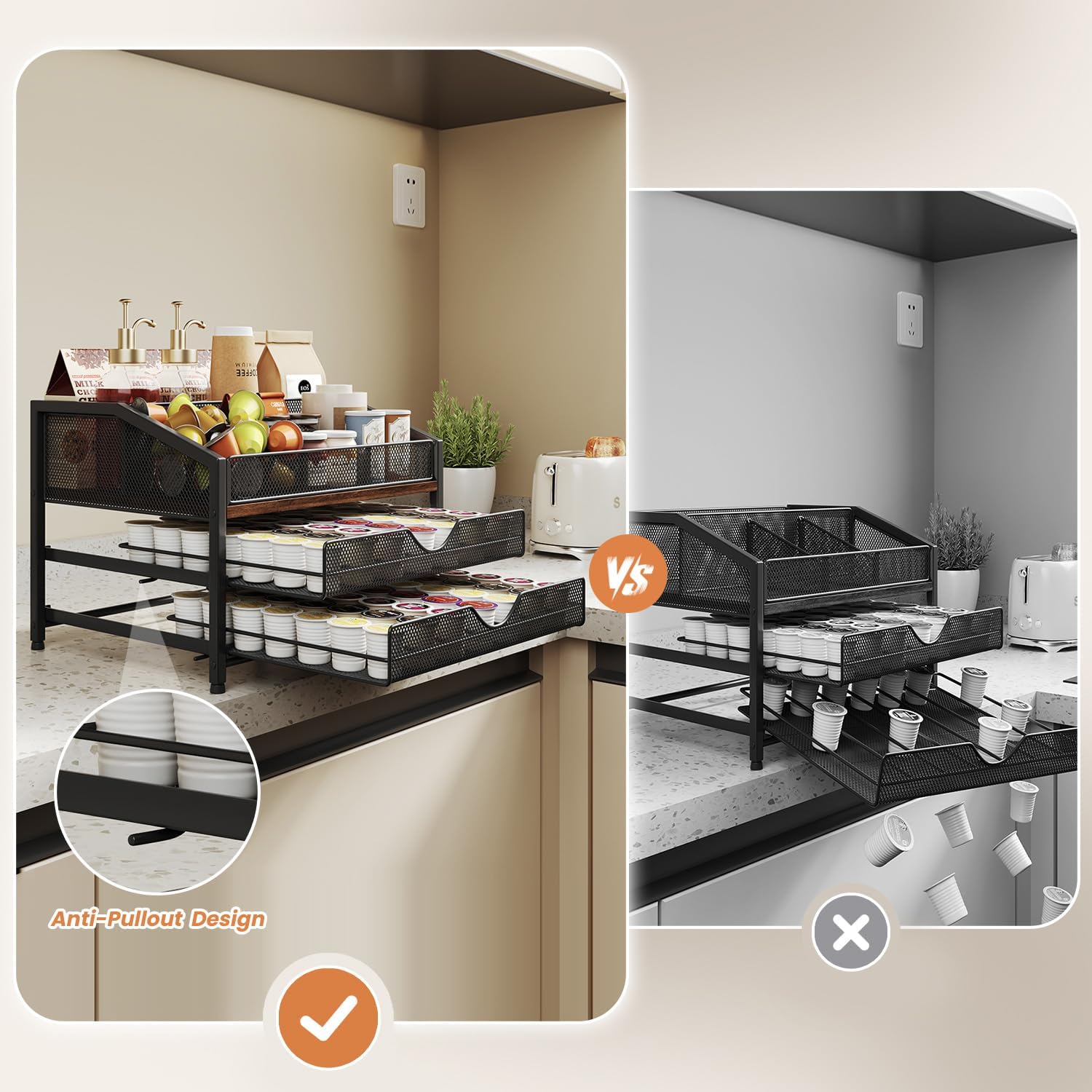 Countertop Coffee Bar Station Organizer with Removable Dividers