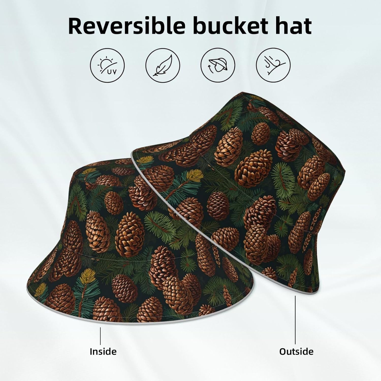 Pine Cones Picture Double Sided Reflective Summer Fisherman hat Black