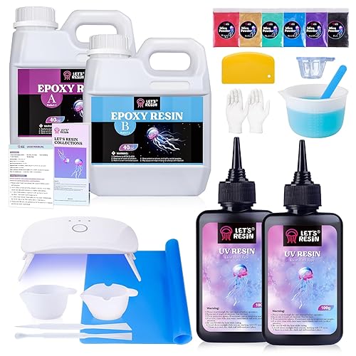 LET'S RESIN Kit de resina UV con resina epoxi transparente de 80 onzas, resina sin burbujas para arte de resina