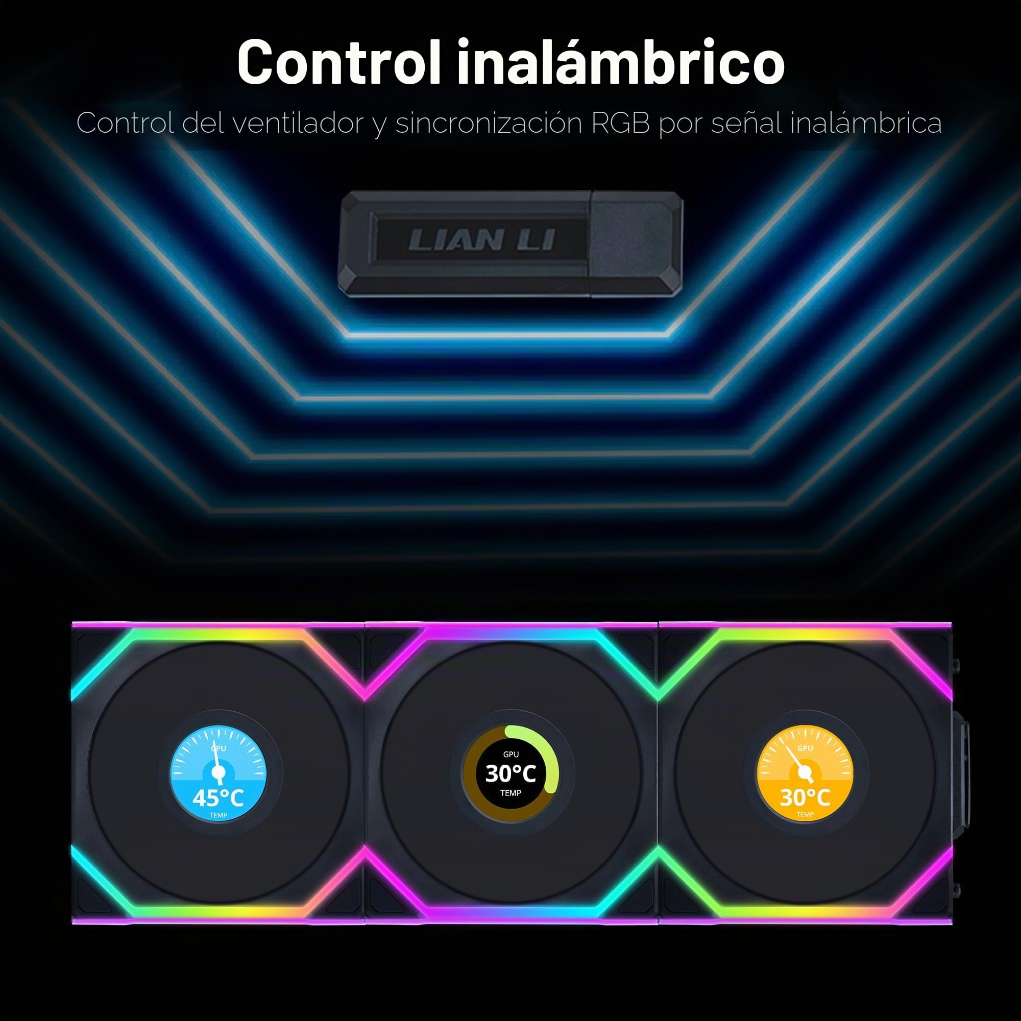 Lian Li UNI Fan SL - Ventilador inalámbrico LCD (ARGB, PWM, 3 unidades, incluye controlador, 120 mm), color negro
