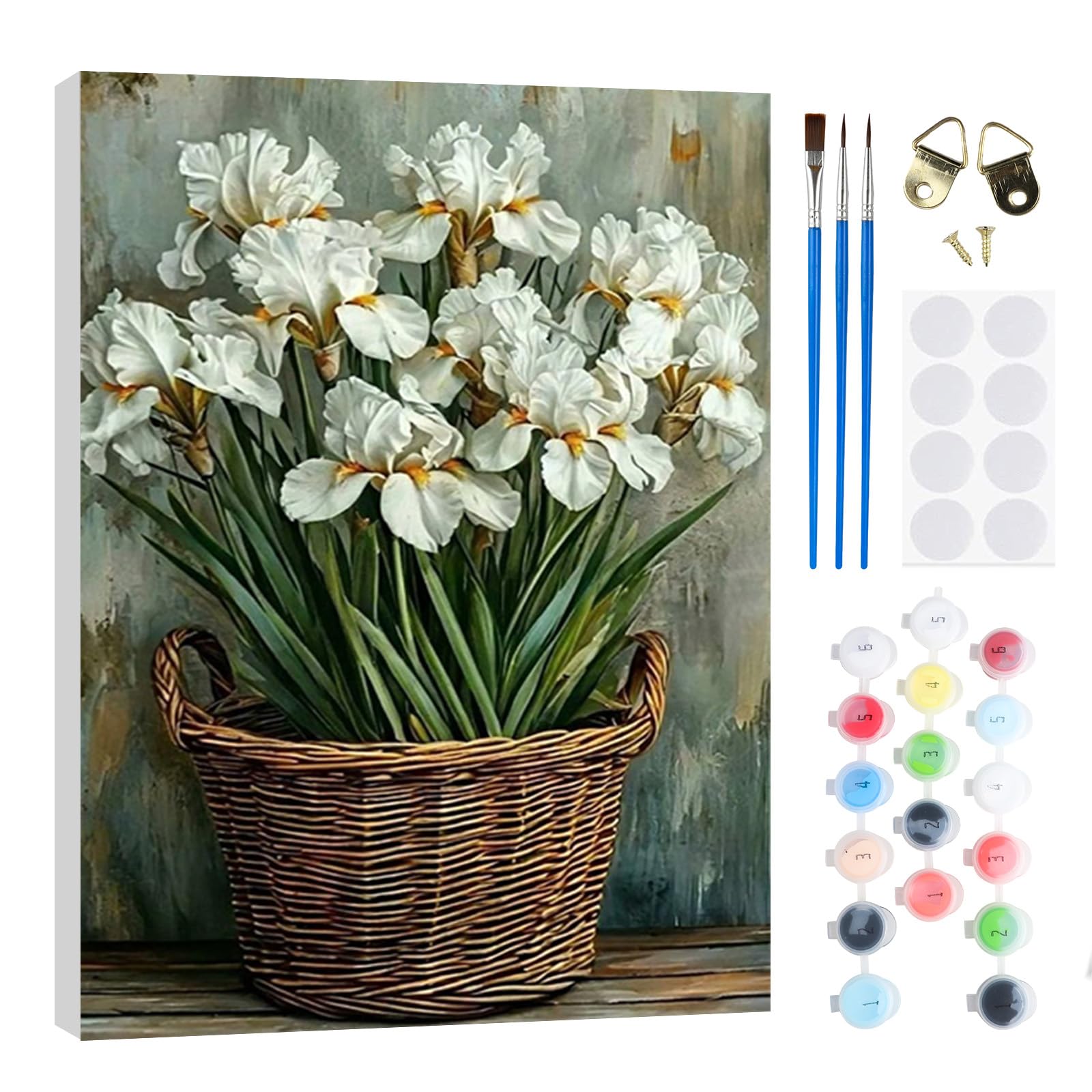 RICUVED Flower Painting by Number Kits for Adult, DIY Flower Basket Canvas Oil Painting Kit for Kids or Beginner with Paint Brushes Acrylic Pigment Drawing Paintwork with Wooden Frame 20x30cm