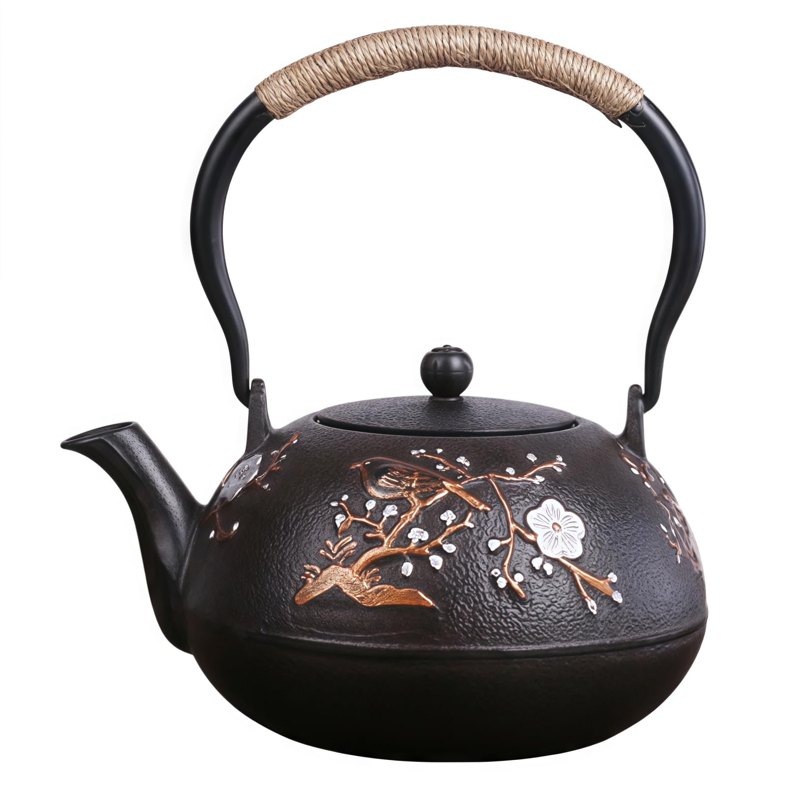 OULOVECO Iron Kettle Teapot Iron Supplement Water Quality Improvement with Tea Strainer Stylish Iron Kettle IH and Direct Fire Compatible Traditional Craftwork Gift for Home Use Healthy Teaware (Great