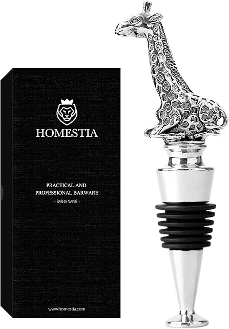 Homestia Wine and Beverage Bottle Stopper Metal Wine Cork with Giraffe Top Reusable Decorative Wine Lovers Gifts for New Housewarming Gift, Mother Day Gift, Birthday Present