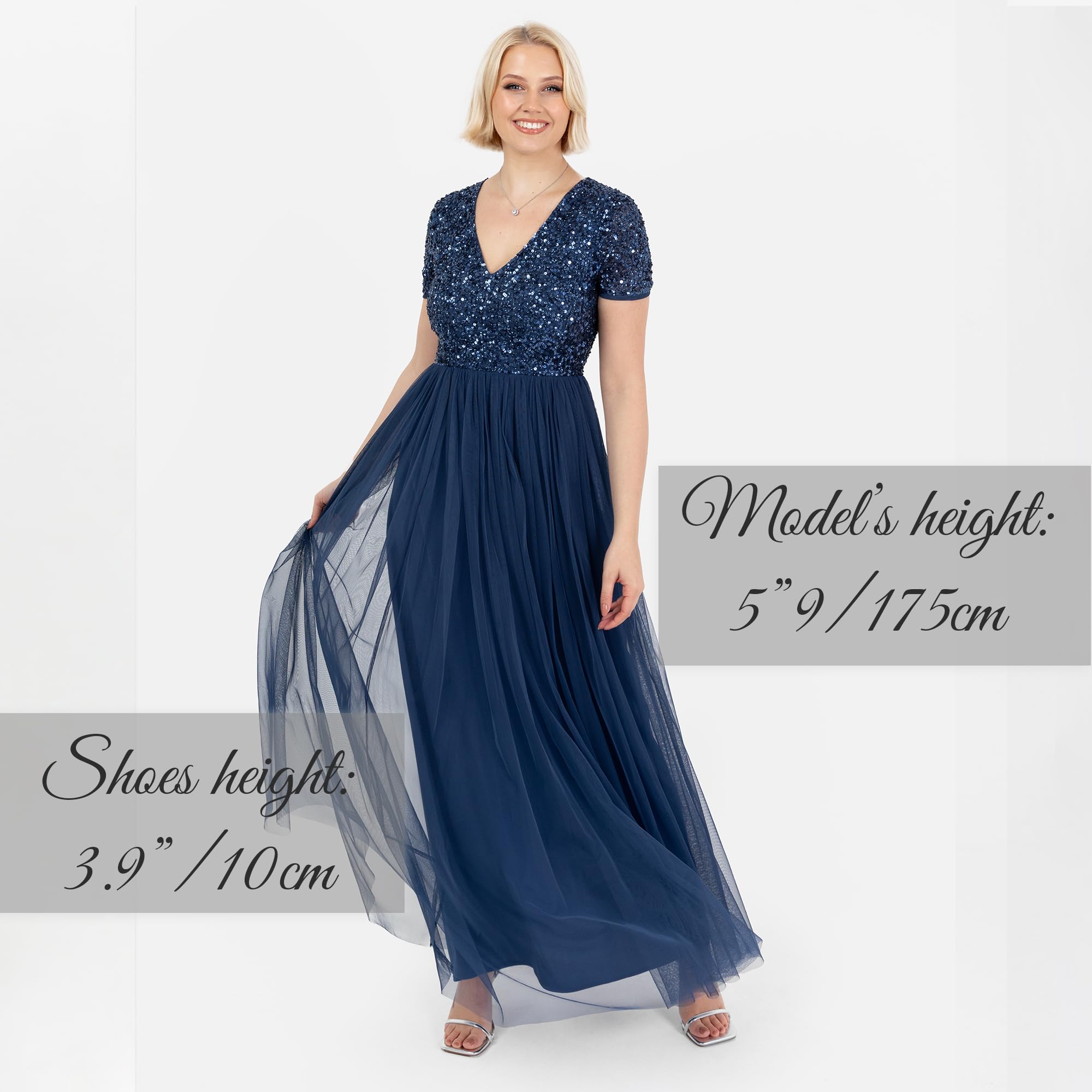 Maya Deluxe Damska sukienka maxi z dekoltem w kształcie litery V, z krótkim rękawem, talia Empire, na studniówkę, dla druhny, na wesele, francuska granatowa, 10, Francuski granat, 36