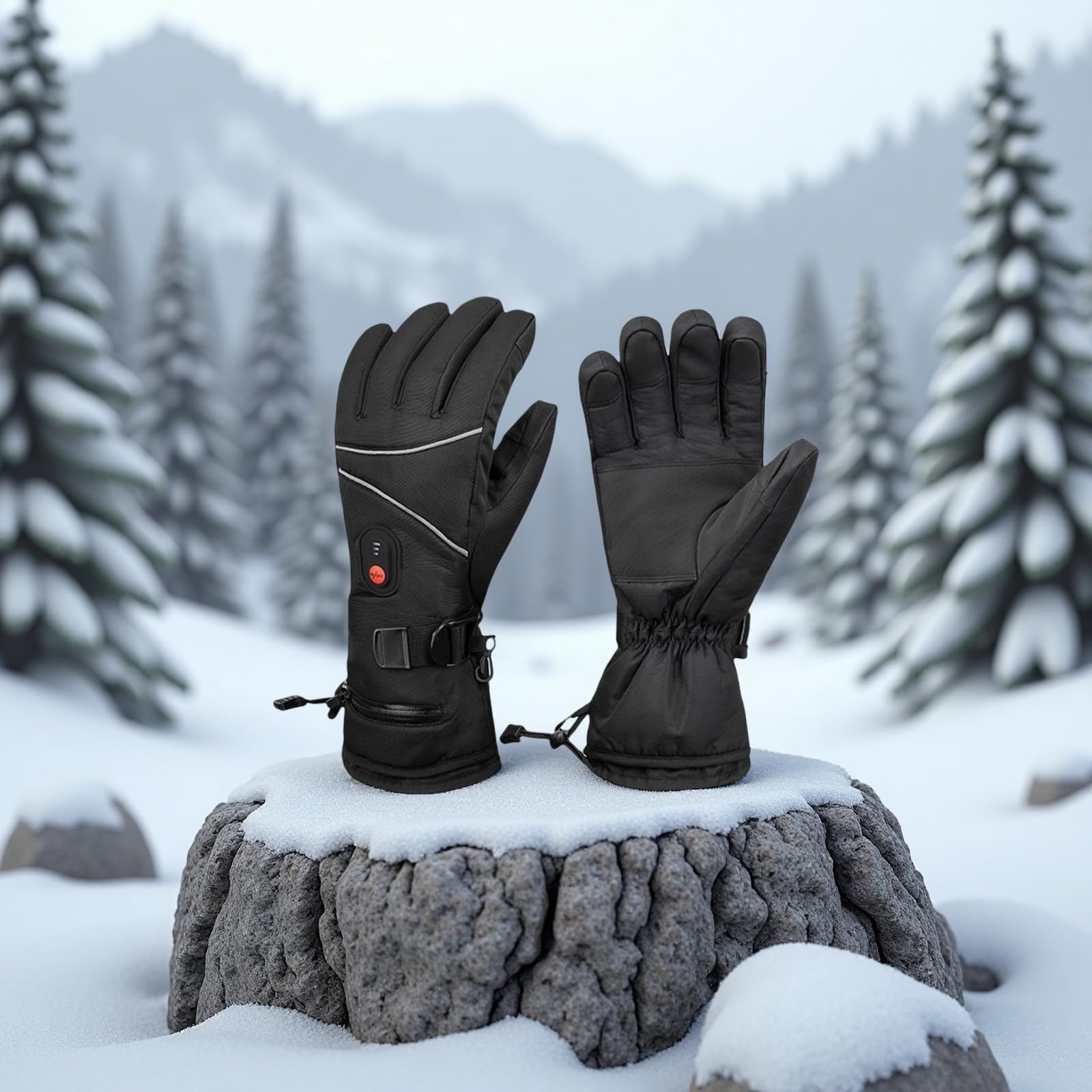 Guantes térmicos para hombre con batería recargable de 4000 mAh, guantes de invierno de calentamiento eléctrico para esquí, dedos compatibles con pantalla táctil, 3 niveles de calor, calefacción