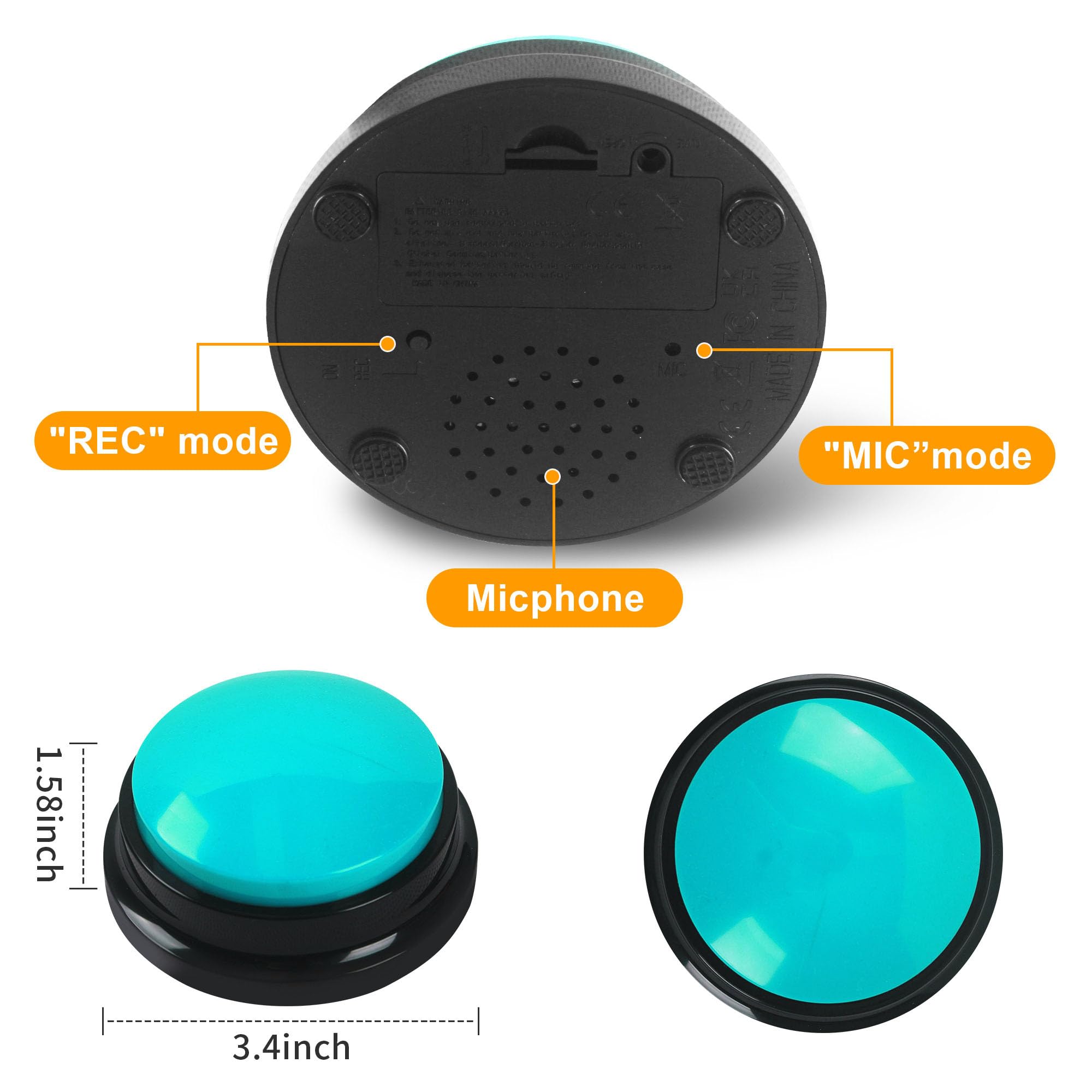 4 Pezzi Buzzer Button con 30 Secondi di Registrazione e Riproduzione Buzzer con Funzione di Registrazione Pulsanti per Cani per Allenamento e Giochi per Animali Domestici (4)