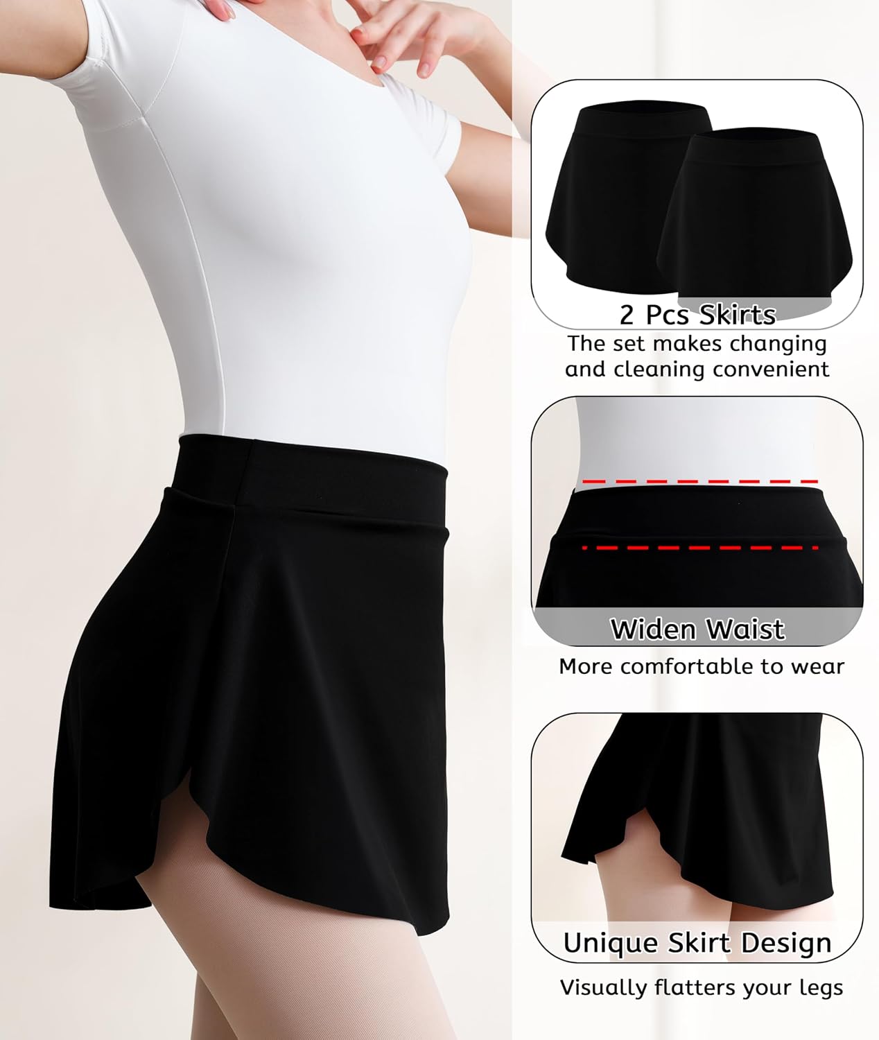 2Pcs Women Ballet Skirt Pull On Skirts for Adult Dancing