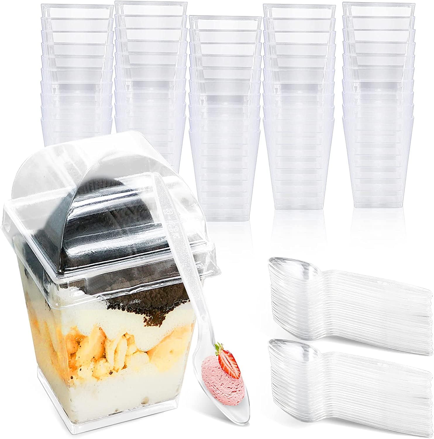 50 Packs 5 OZ Dessert Cups with Lids and Spoons,Mini Clear Plastic
