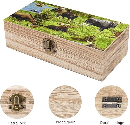 Miniatura 3 de Caja de madera decorativa de alce con tapa con bisagras, caja de almacenamiento de madera, contenedor de recuerdo, decoración del hogar