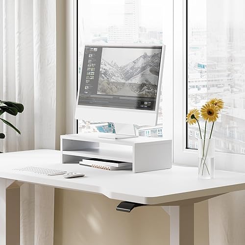 Miniatura 2 de FITUEYES - Soporte de monitor  Elevador de monitor de computadora de 2 niveles con estante de 21,3 pulgadas, soporte de escritorio de madera para