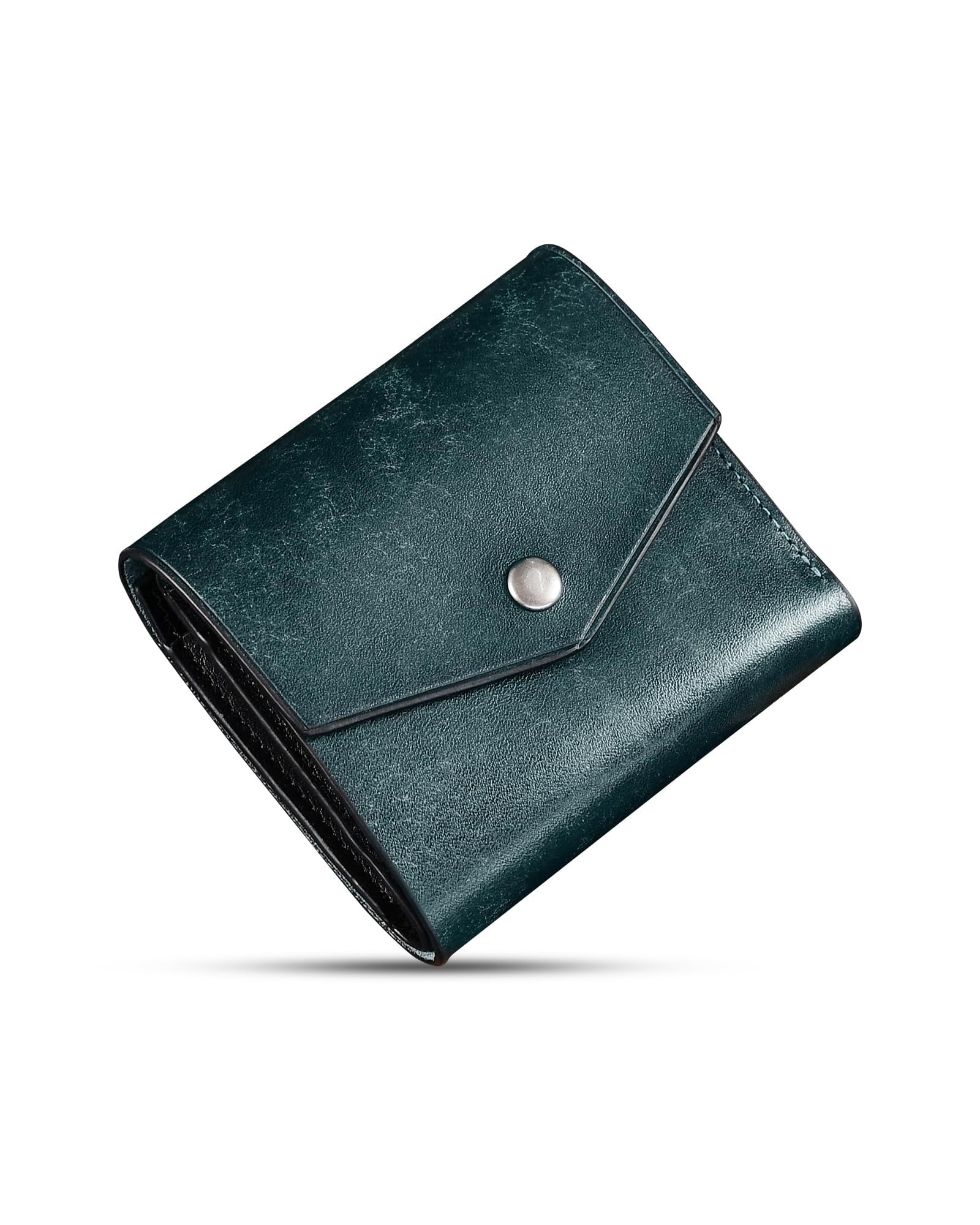 ObiOri Pueblo Leather Trifold Wallet Blue Snap Button Slim Japan Made