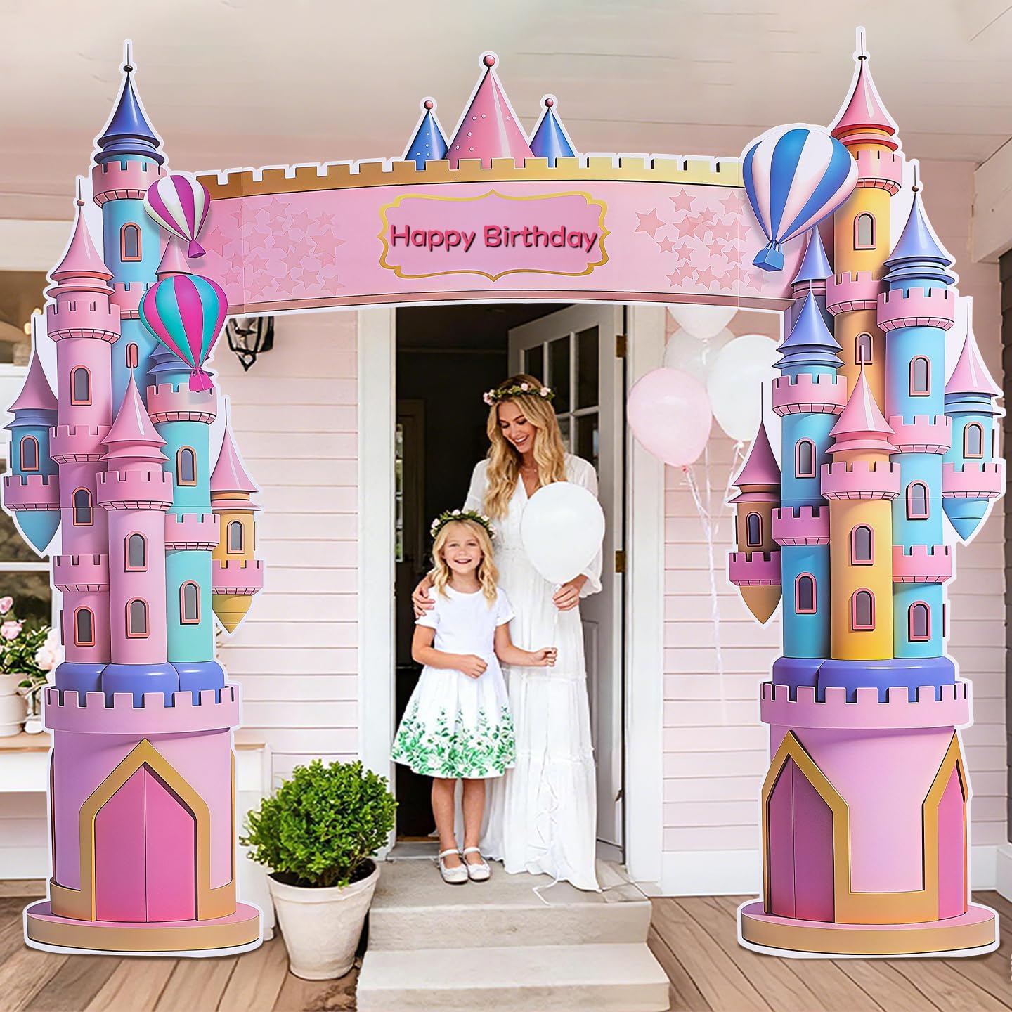 EARTHSON 7 Ft x 7.5 Ft Extra Large Cardboard Castle Playhouse| Pink Girl Birthday Cardboard Fort| Castle Royal Cutout| Princess Party Decorations Perfect for School Parties and Celebrations