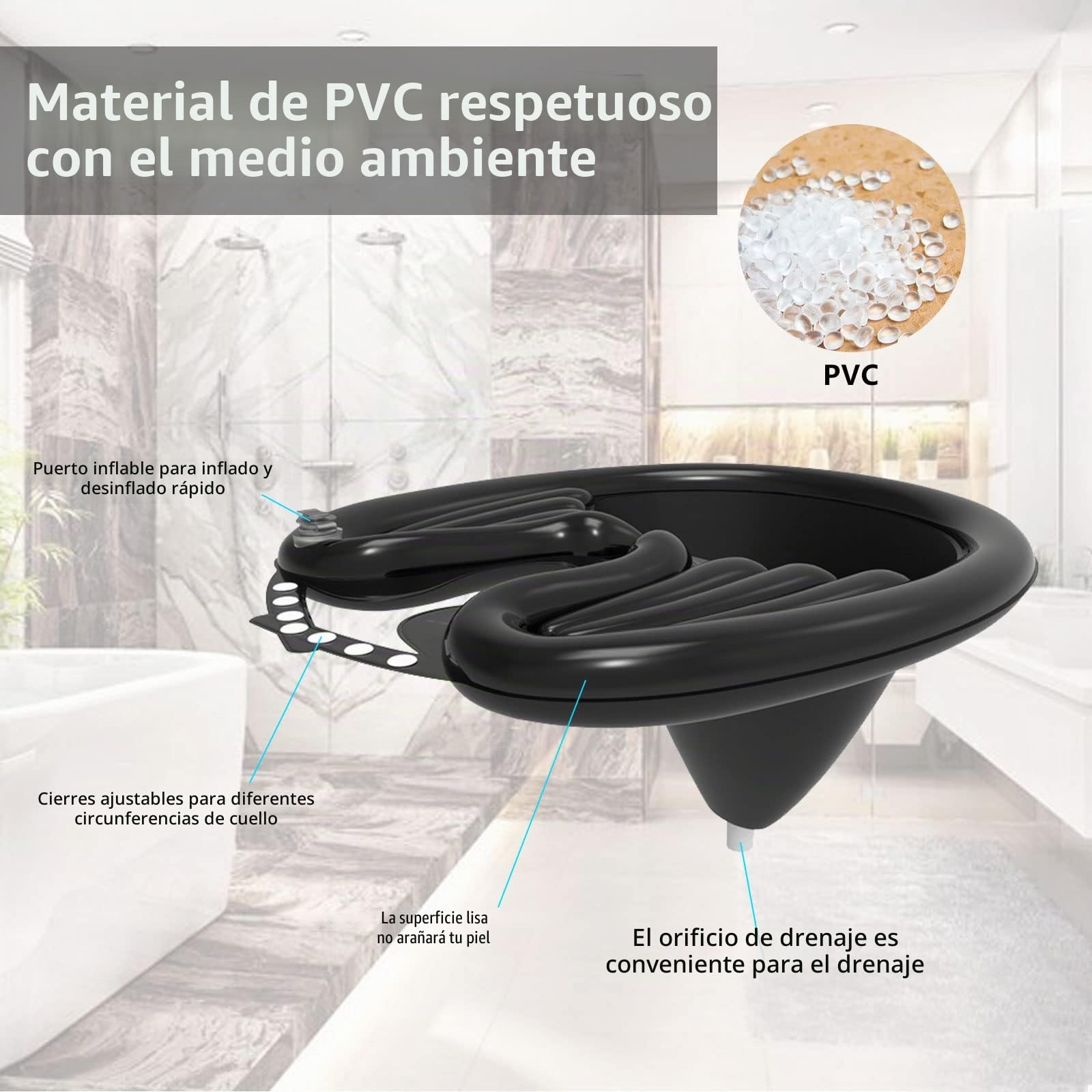CDIYTOOL Lavabo inflable portátil para champú, lavabos plegables de PVC para lavarlos con discapacidad, mujeres embarazadas, niños y personas mayores en la cama y en casa (color negro), 1artículo
