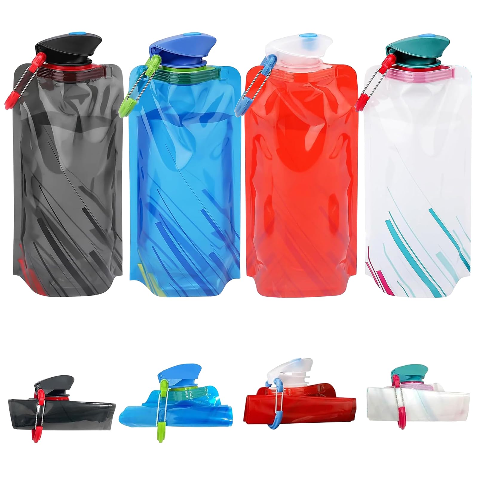 Horuili Sports Foldable Water Bottle, Pack of 4 Reusable Water Bottles, Flexible Foldable Water Bottle, Drinking Backpacks for Hiking, Adventure, Travel, 700 ml