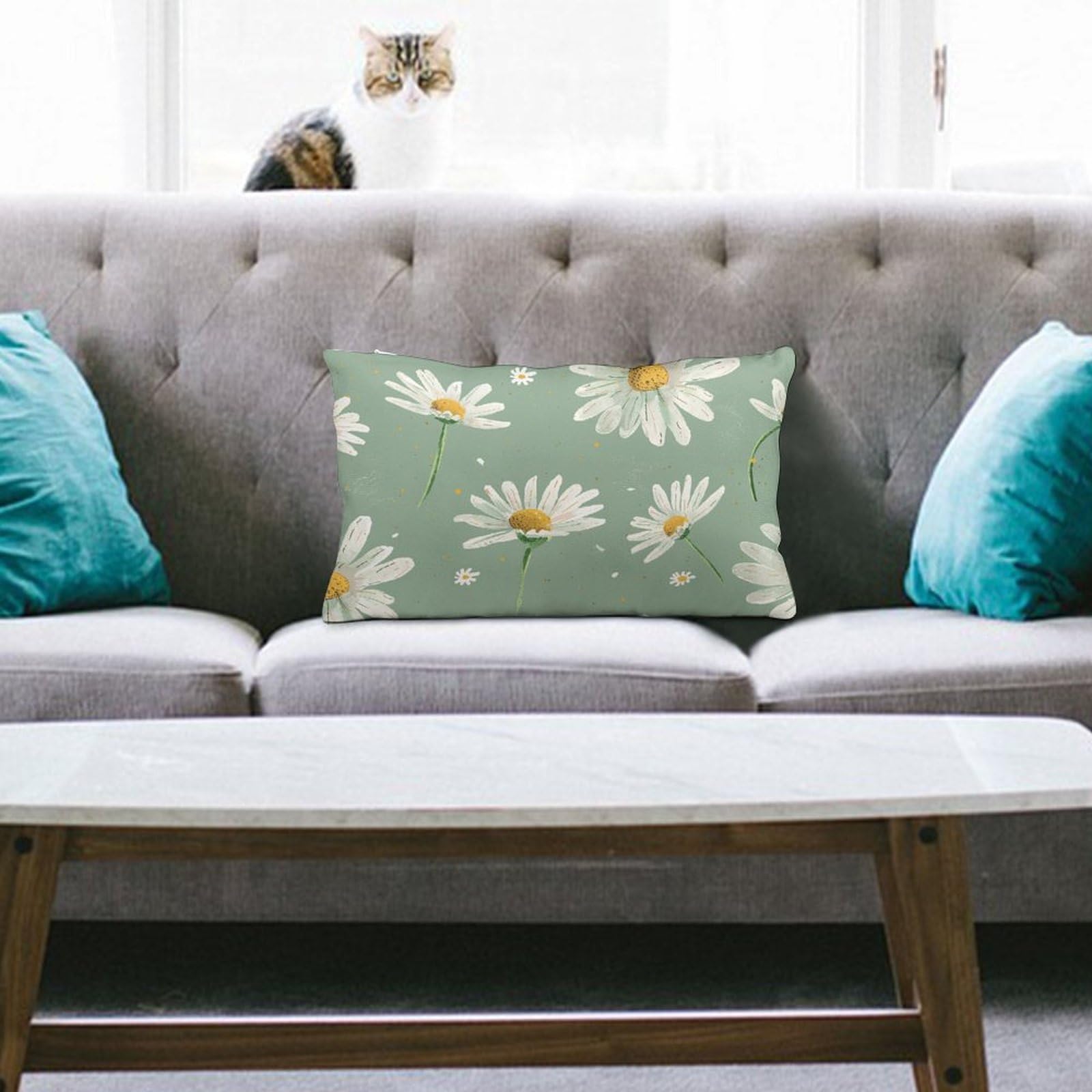 NTVOWPZO Decoration Throw Pillow Covers 8"x12" Pillowcases Covers Green Daisy Pattern Soft Pillowcases Modern Farmhouse Home Decor Sofa Cushions Covers for Couch Bed Living Room