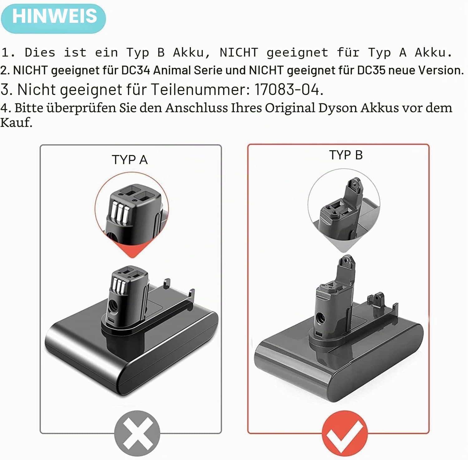 5000mAh DC31 Ersatzakku für Dyson Typ B DC31 DC34 DC35 DC45 DC56 DC57 Staubsauger mit Filter (Nur passend für Dyson Typ B)