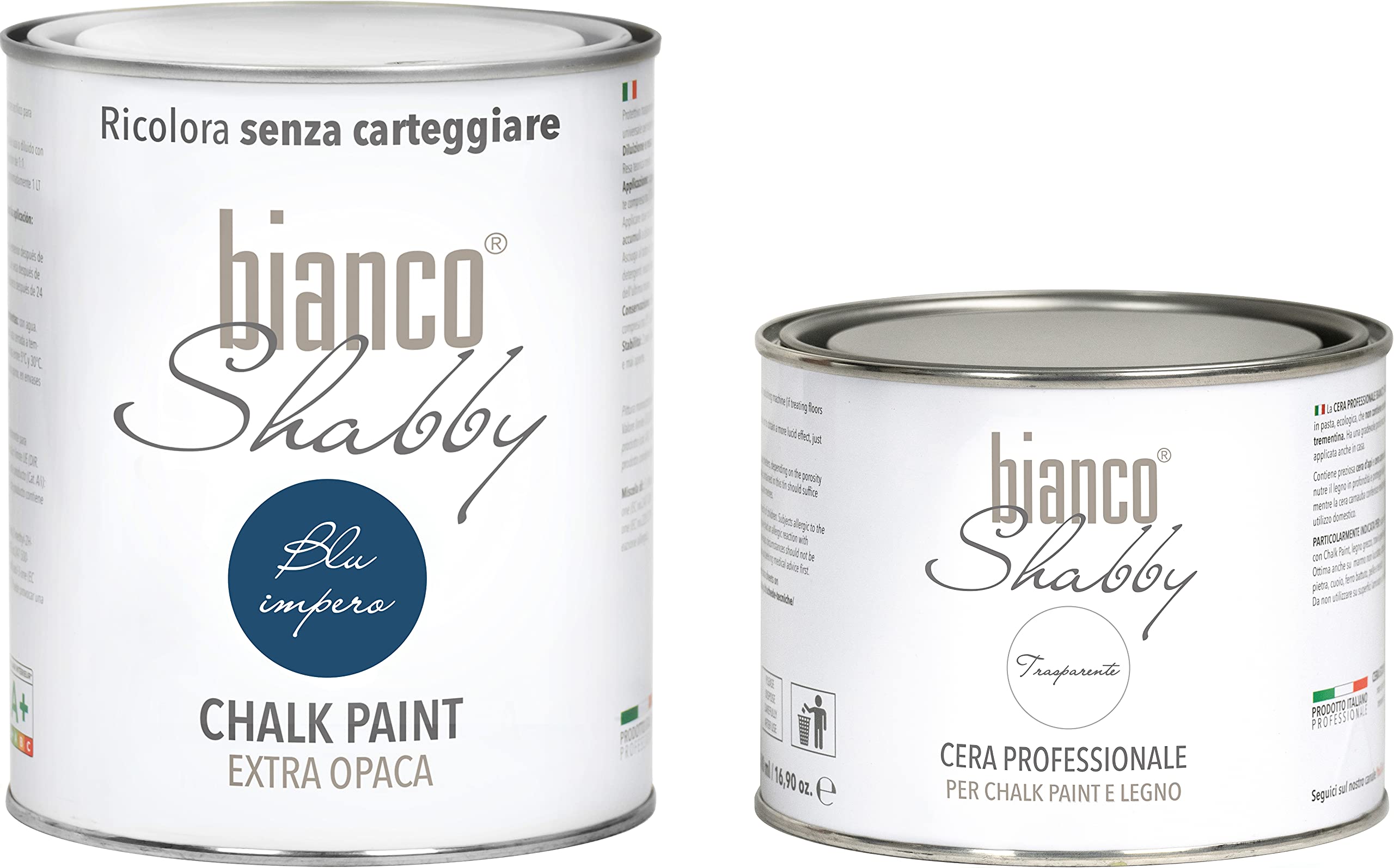 Chalk Paint Blu Impero & Cera Neutra – Pintura Shabby Chic (1 litro) + Cera Profesional (500 ml)