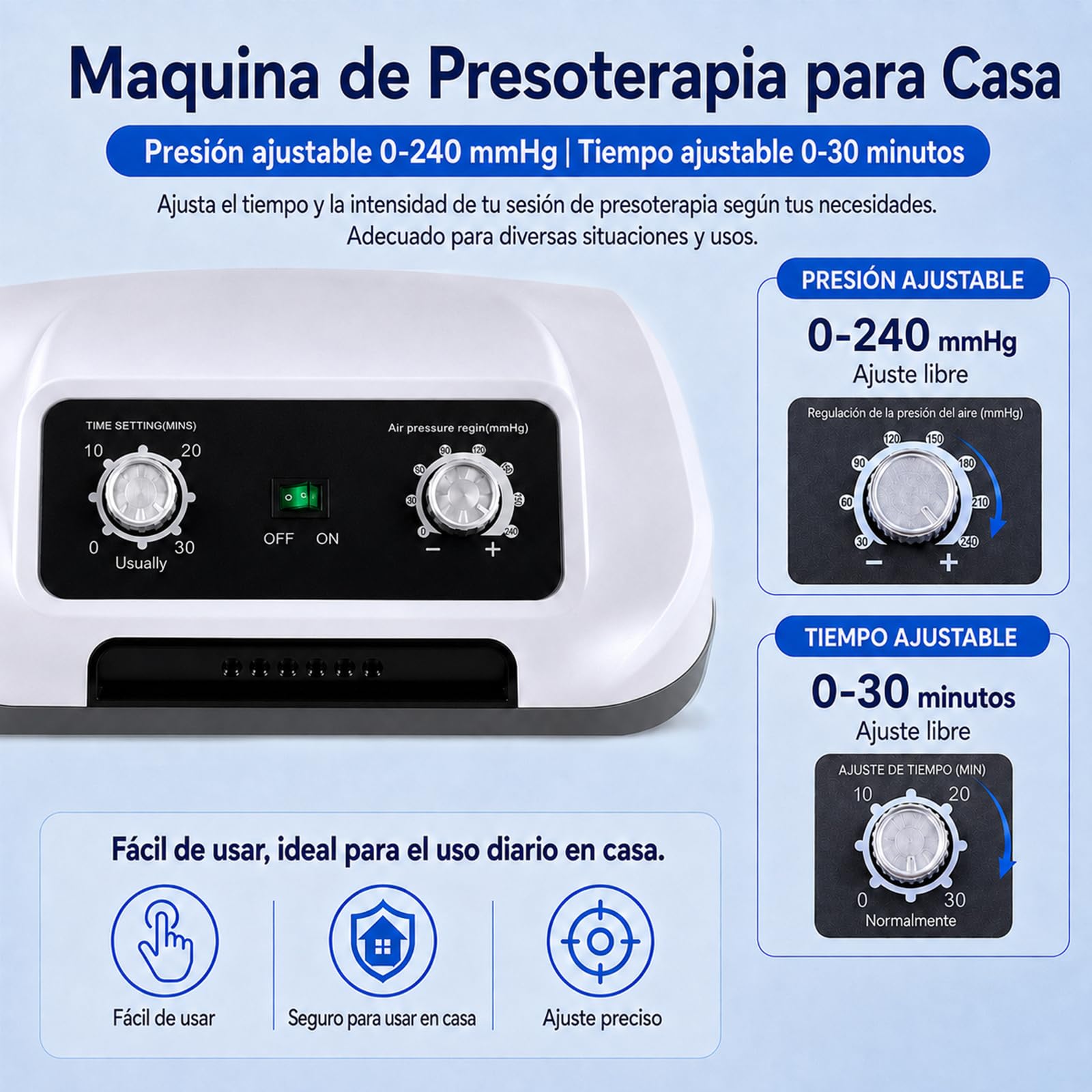 Presoterapia para Casa Masajeador de piernas 6 Cavidades |Masajeador de Piernas Doble Compresión de Aire| Masajeador de Pies y Piernas (Gris, Piernas L)