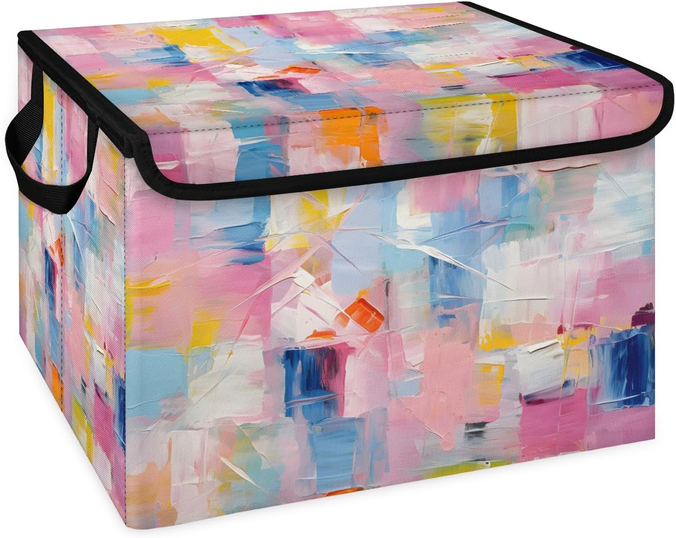 Abstract Geometric Oil Painting Fabric Storage Cube Bins Closet Shelf Organizer Container Collapsible Basket with Lids and Handles for Home, Offices, Bedroom, 2 Pack
