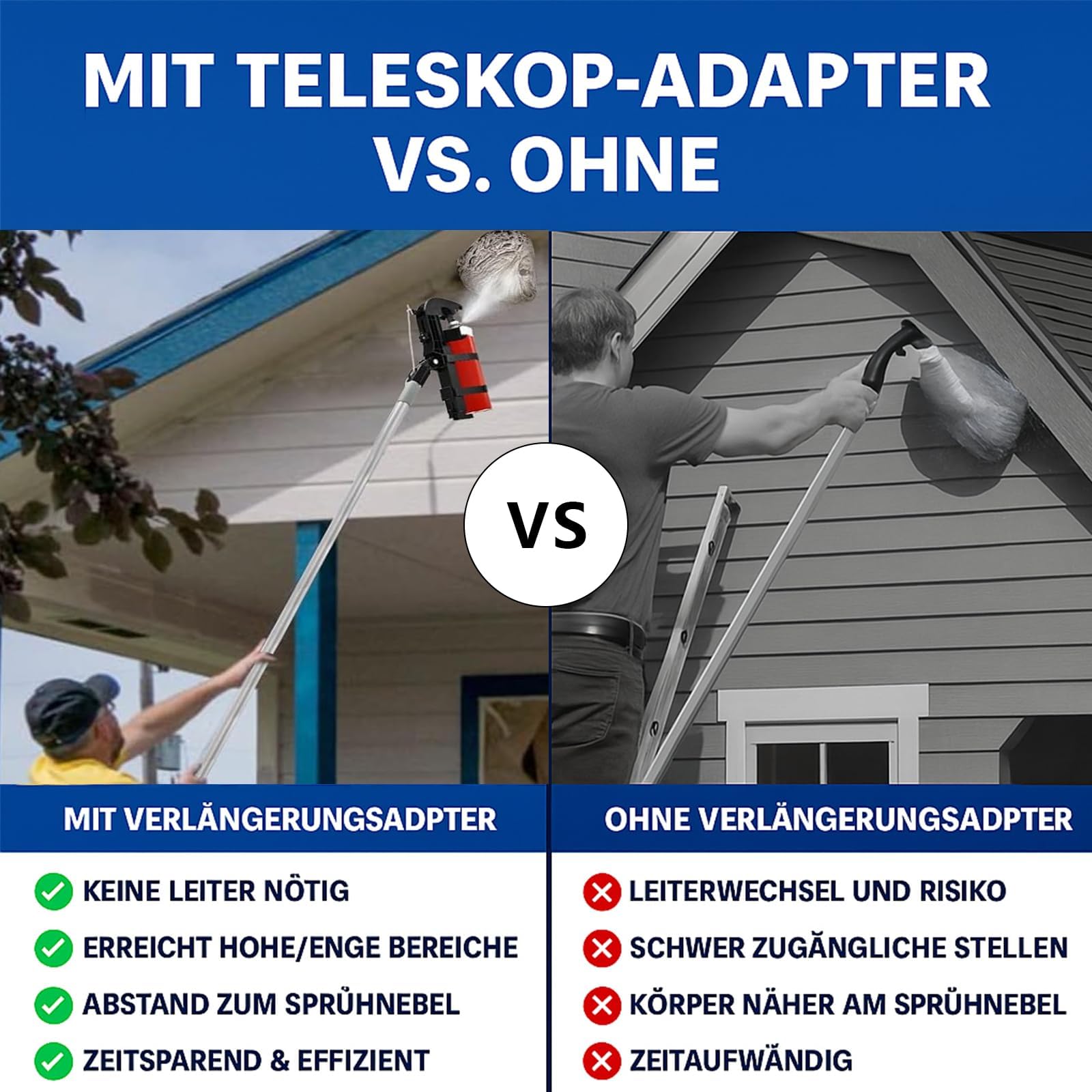 Sprühdosen-Verlängerung 3,2 m Teleskopstange – Einstellbare Spraydosen-Verlängerung mit Sprühdosenhalter für Wespenspray & Wespenschaum, Über-Kopf-Sprühen ohne Leiter, inkl. Handschuhe
