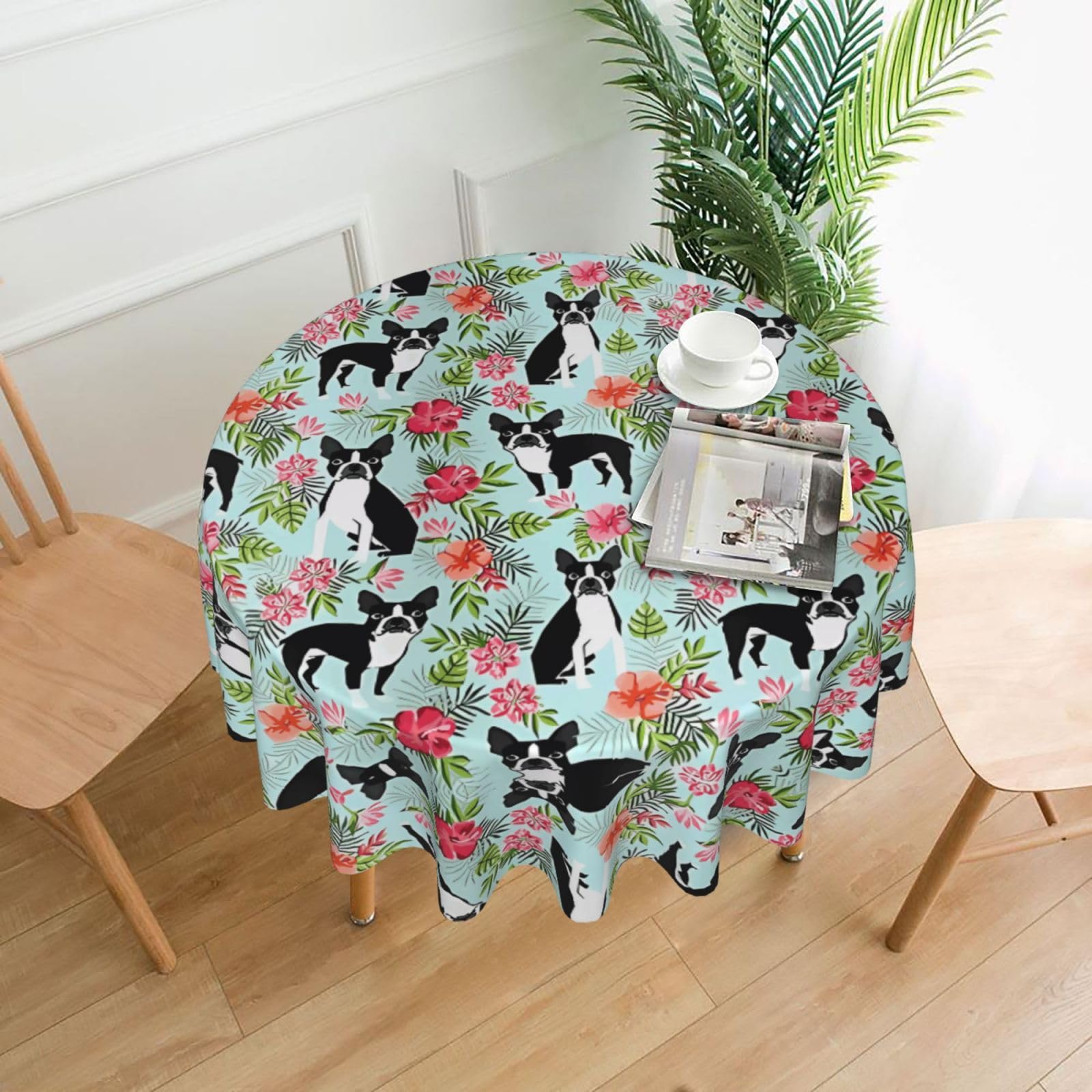 HJFCZH dog Prints Round Decorative Tablecloth 60in - High-Grade Polyester Throw for Dinners, Weddings & Everyday Use