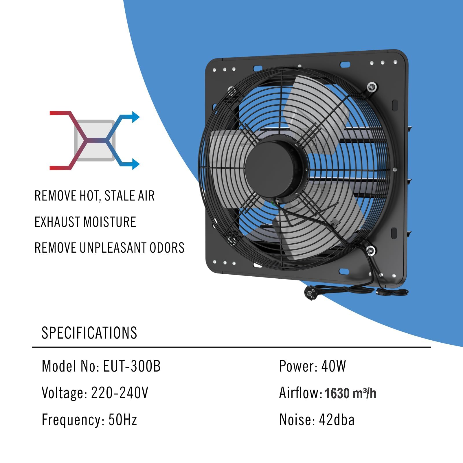 Aygrochy Ventilador de pared industrial de 300 mm Aplicación con WiFi, 1630 m³/h, ventilador, ventilador de escape con enchufe de la UE, de aluminio, para sótano, garaje, cocina
