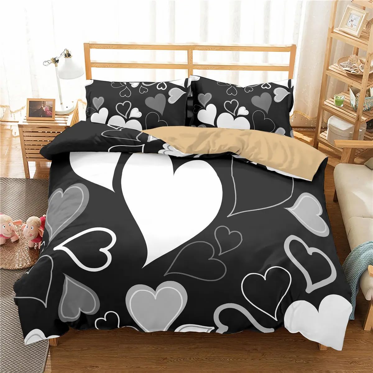 QBIDCSX Bedding Double Bed Set Heart Bedding Double Bed Set - Microfibre Quilt Cover 230x220 cm - Comforter Cover with 2 Pillowcases(Double)