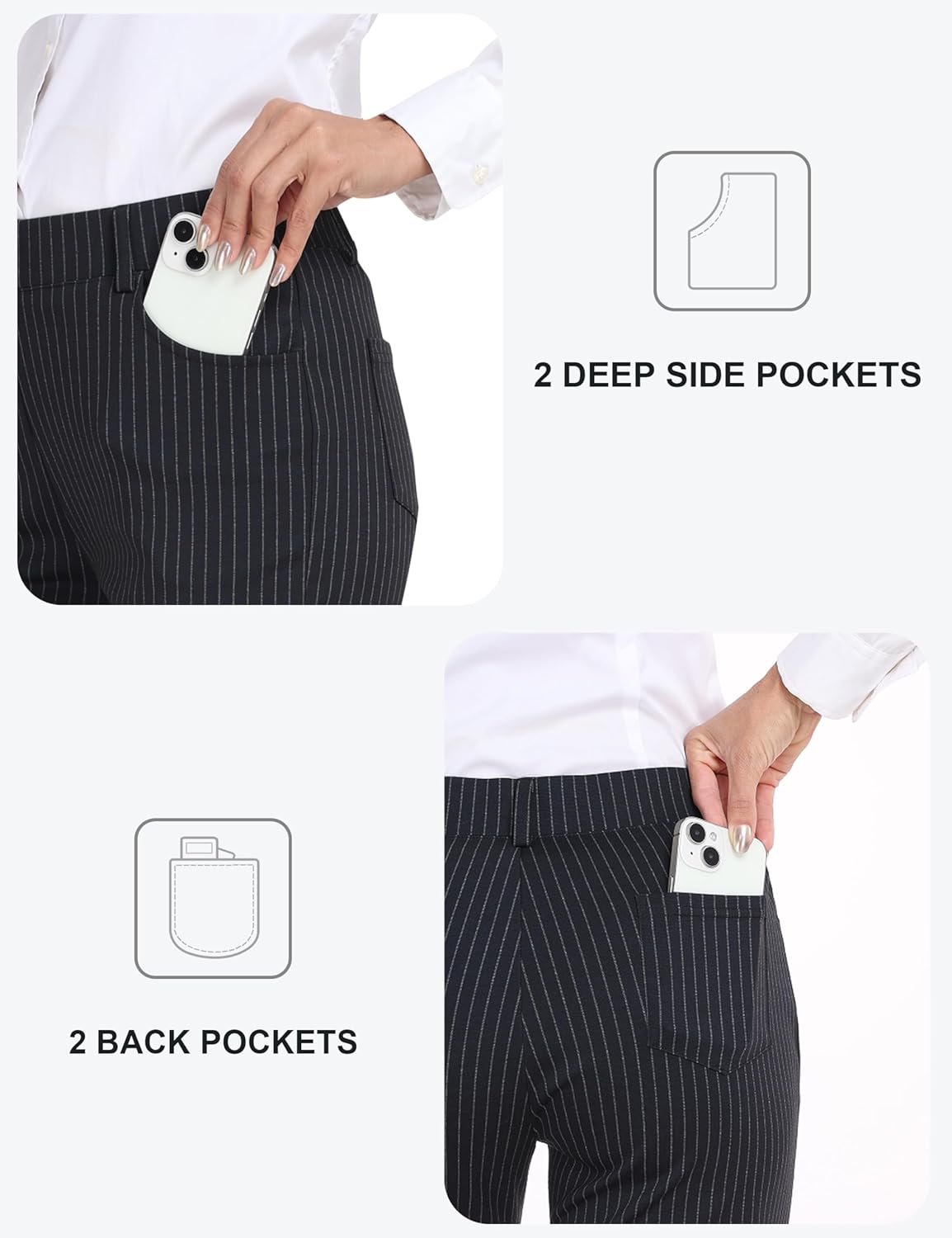 MoFiz Women's Capri Pants Summer Pull-On Stretch Straight Leg Golf Yoga & Business Casual Dressy Cropped Pants with Pockets - Image 4