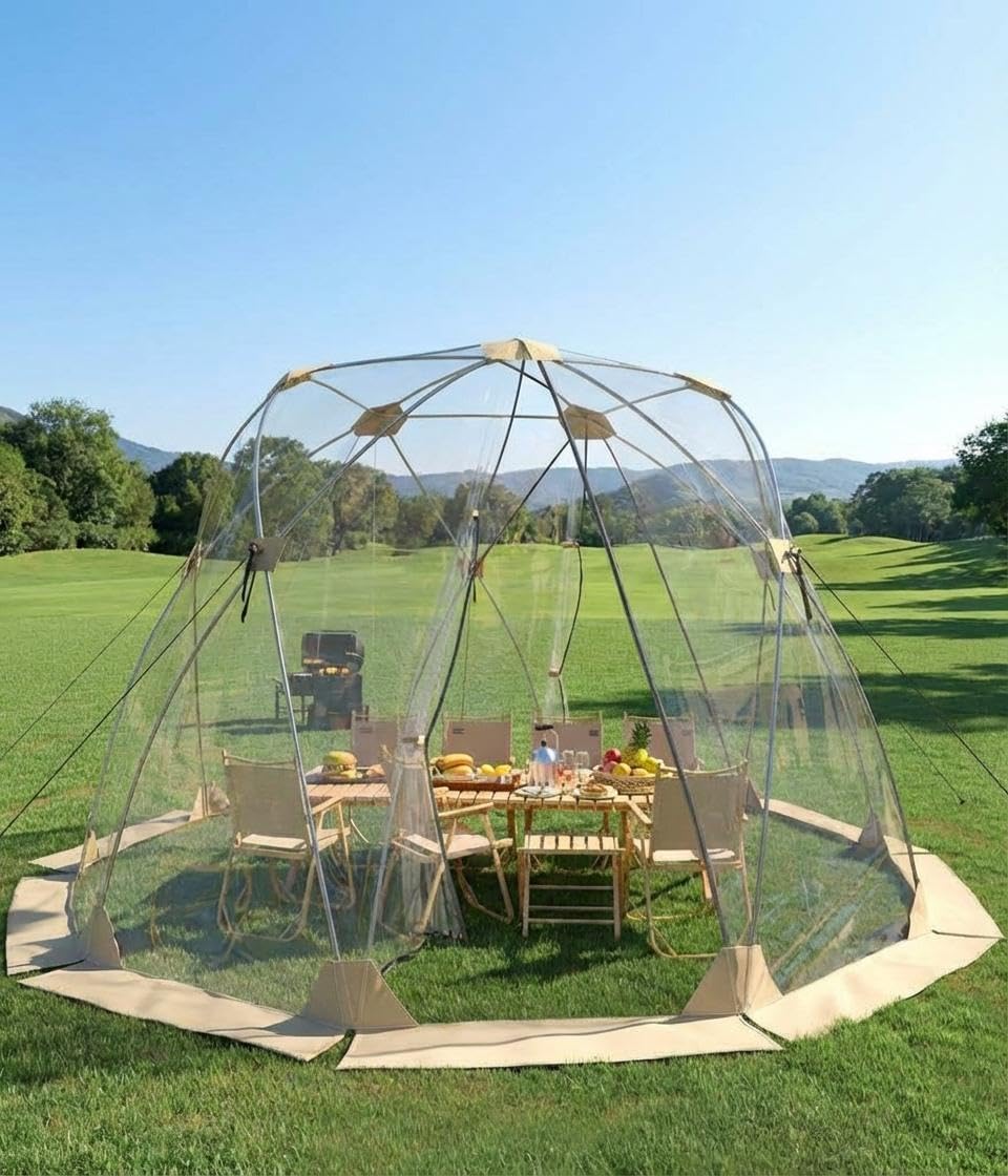 12x12 FT All-Weather Pop Up Clear Bubble Tent, Transparent Igloo Dome Outdoor Screen House, Rainproof & Windproof Quick Setup Spacious Shelter for 6-10 People, Ideal for Camping Events Backyard
