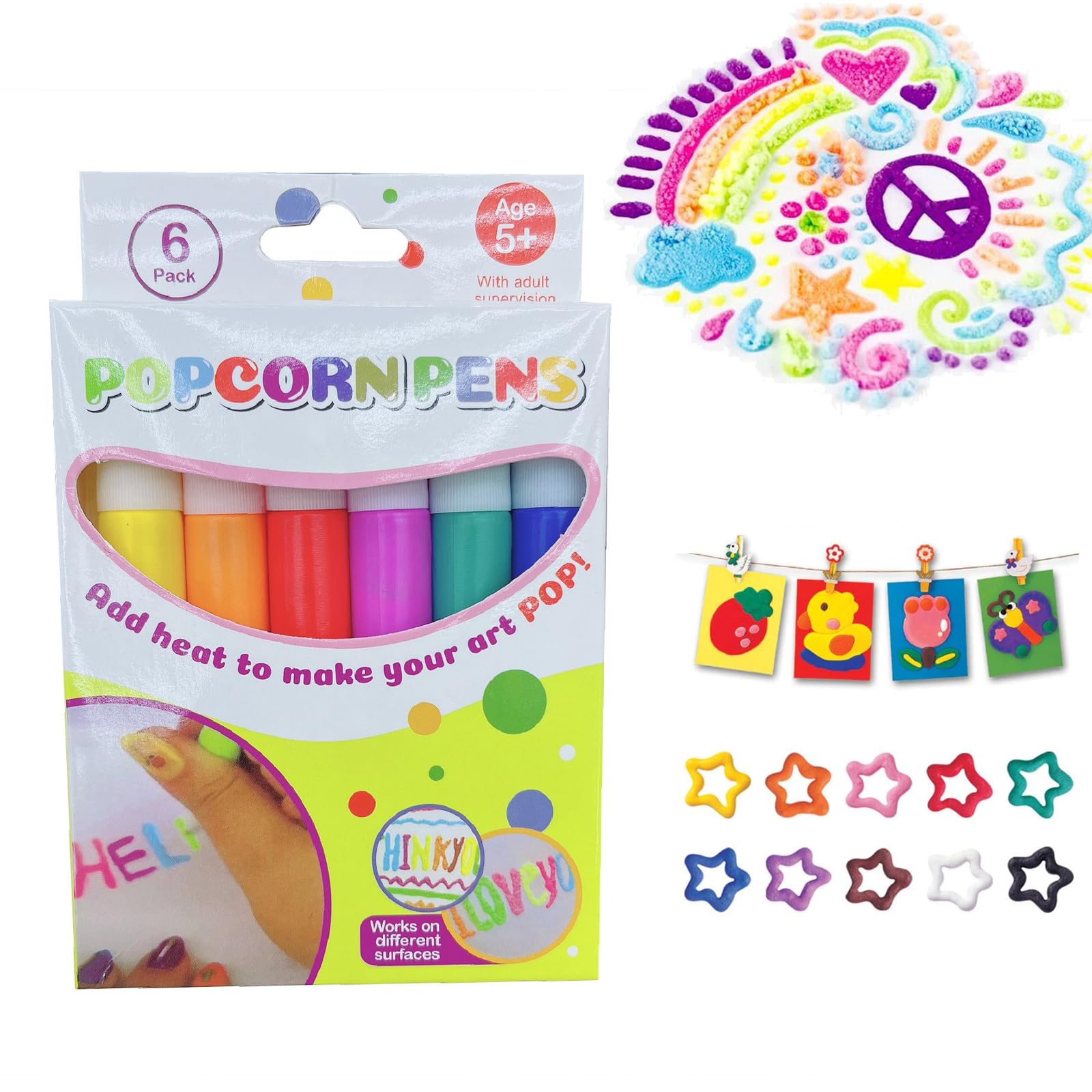 Ovelle Popcorn Pens, Magic Popcorn Pen, DIY Bubble Popcorn Drawing Pens, 3d Markers for Kids,3D Puffy Embellish Decorate Graffiti Stationery for Greeting Birthday Cards Kids Christmas，1 PC