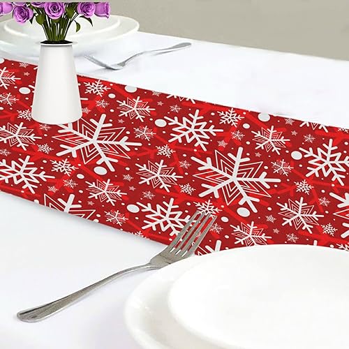 Camino de mesa rojo de copo de nieve de invierno de 70 pulgadas, copos de nieve de Navidad, camino de nieve para mesa de comedor, cocina,
