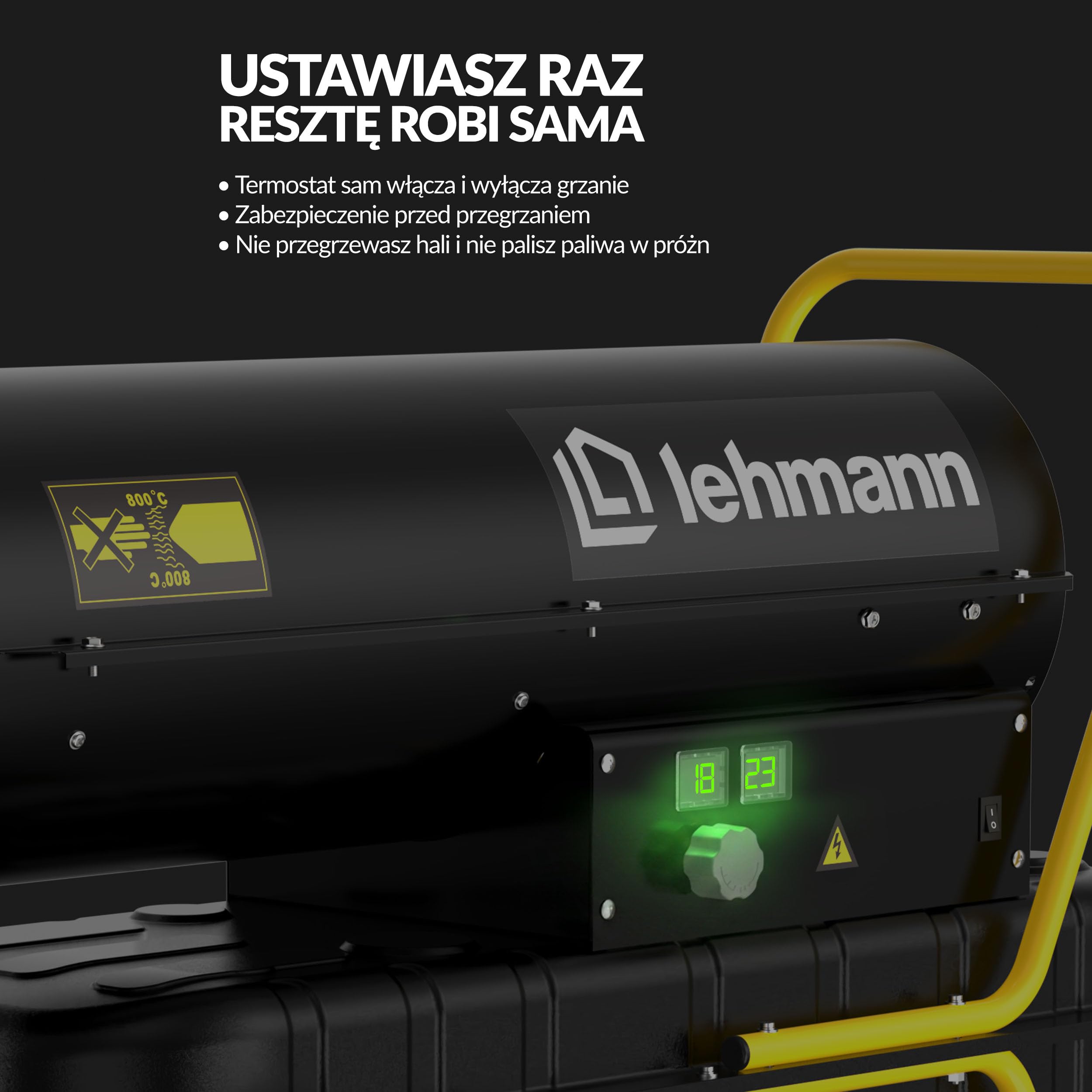 LEHMANN Nagrzewnica Olejowa 30 kW, Nagrzewnica Diesla 720 m³/h, Nagrzewnica Nadmuchowa, Budowlana, na Olej Napędowy lub Naftę, Termostat, 22 l, Warsztat, Budowa, Magazyn
