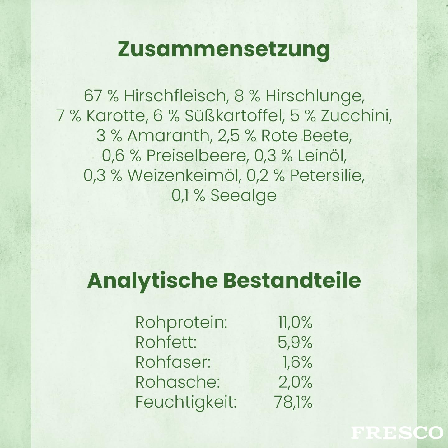 FRESCO Dog NassBarf Hirsch mit Zucchini, Amaranth & Rote Beete 12 x 400g | Hundefutter Nass getreidefrei | Mono-Protein & 75% Frischfleisch | Barf Nassfutter für Hunde ohne künstliche Zusätze